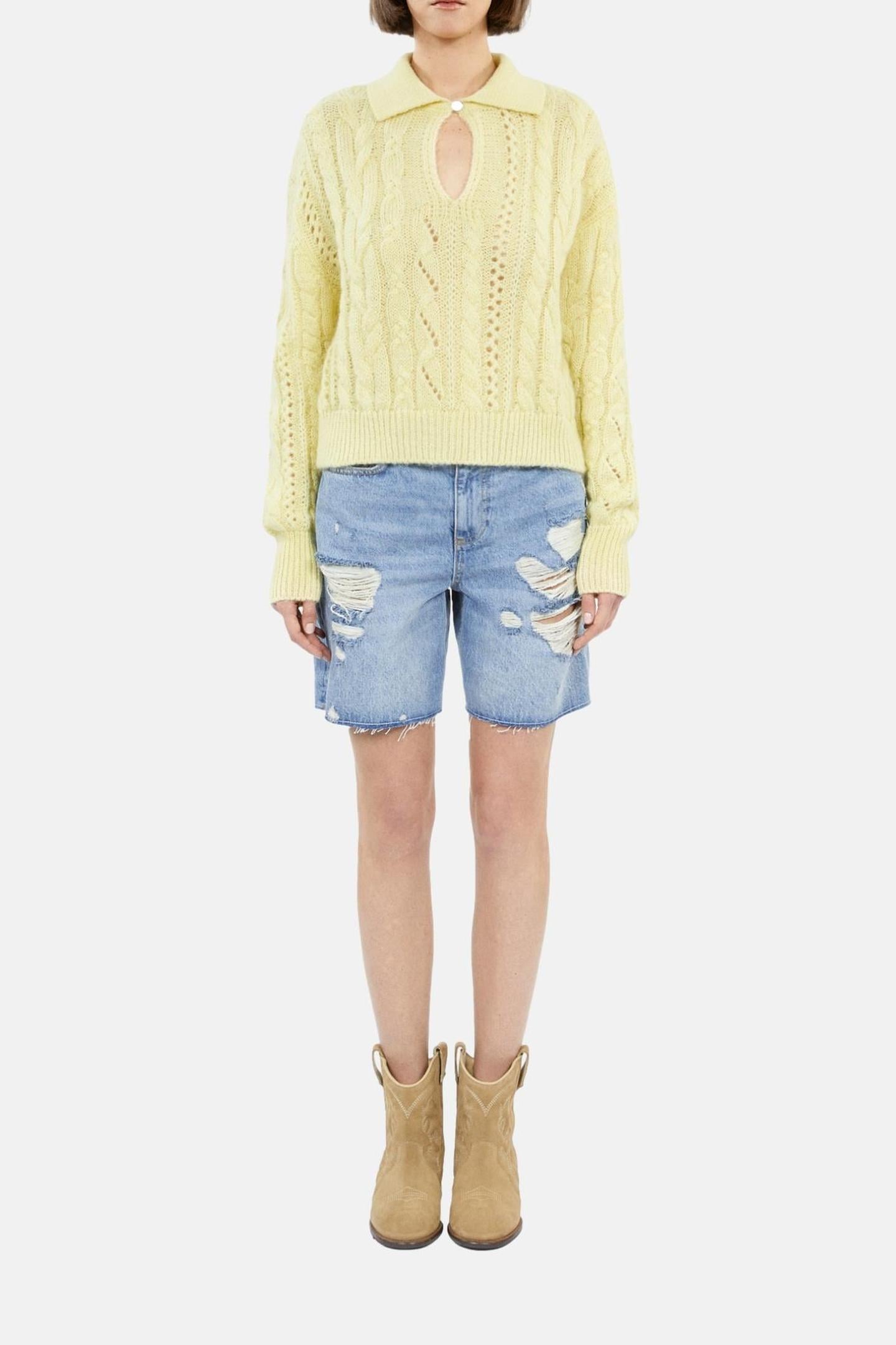 CABLE-STRANDED PACKED NECK SWEATER YELLOW 4