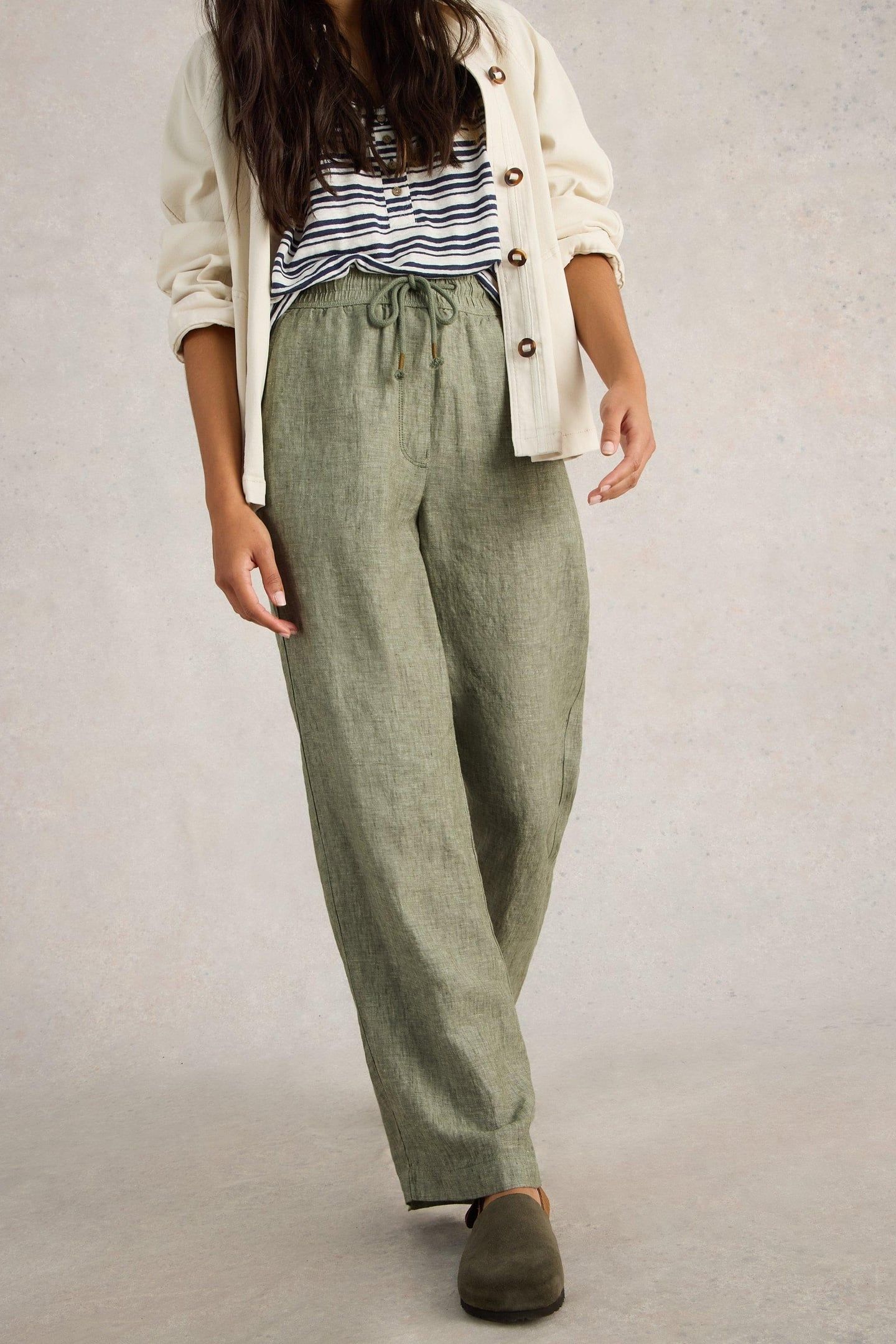 BELLE LINEN WIDE LEG TROUSER MID GREEN 2