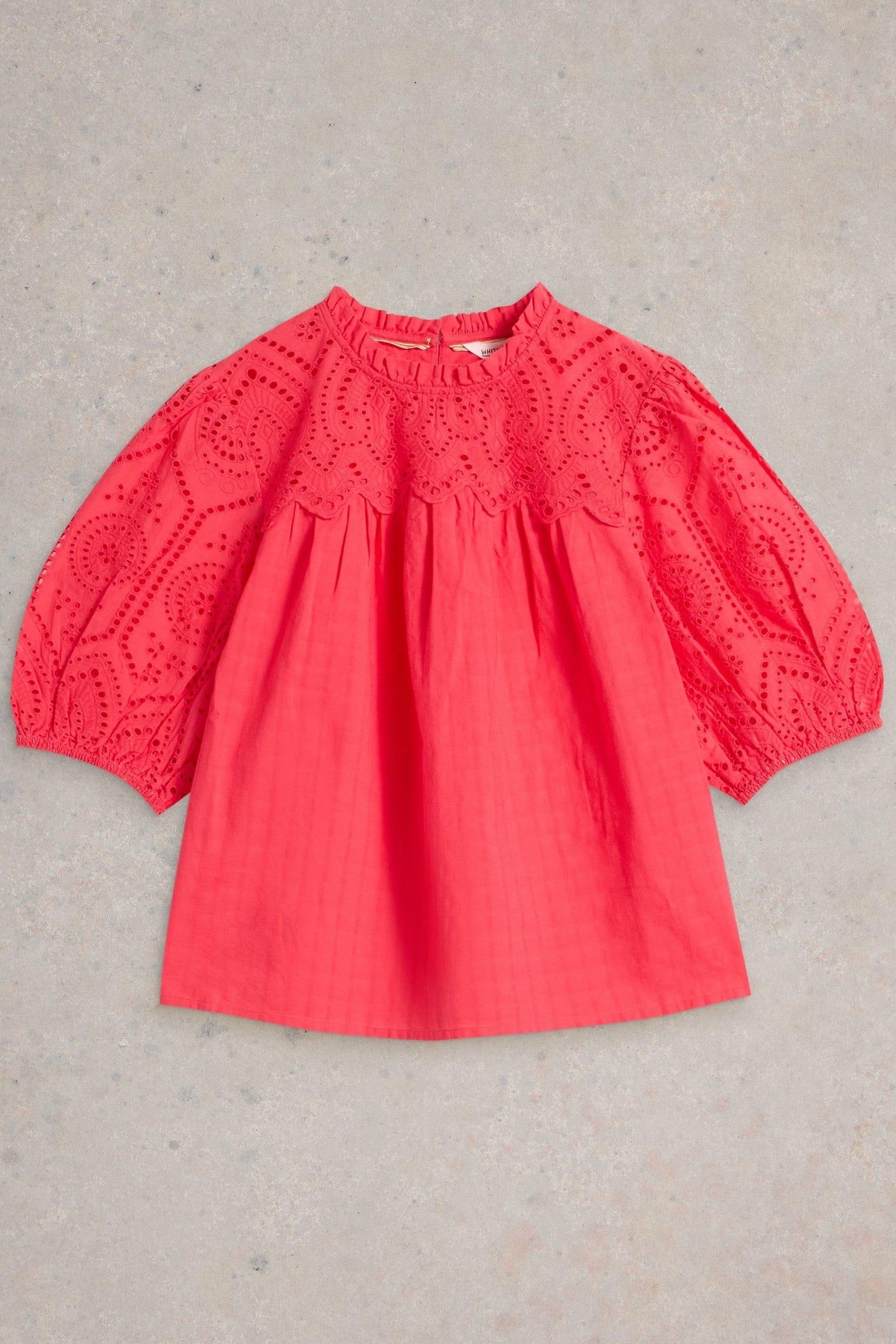 LEXI COTTON BRODERIE TOP BRIGHT PINK 4