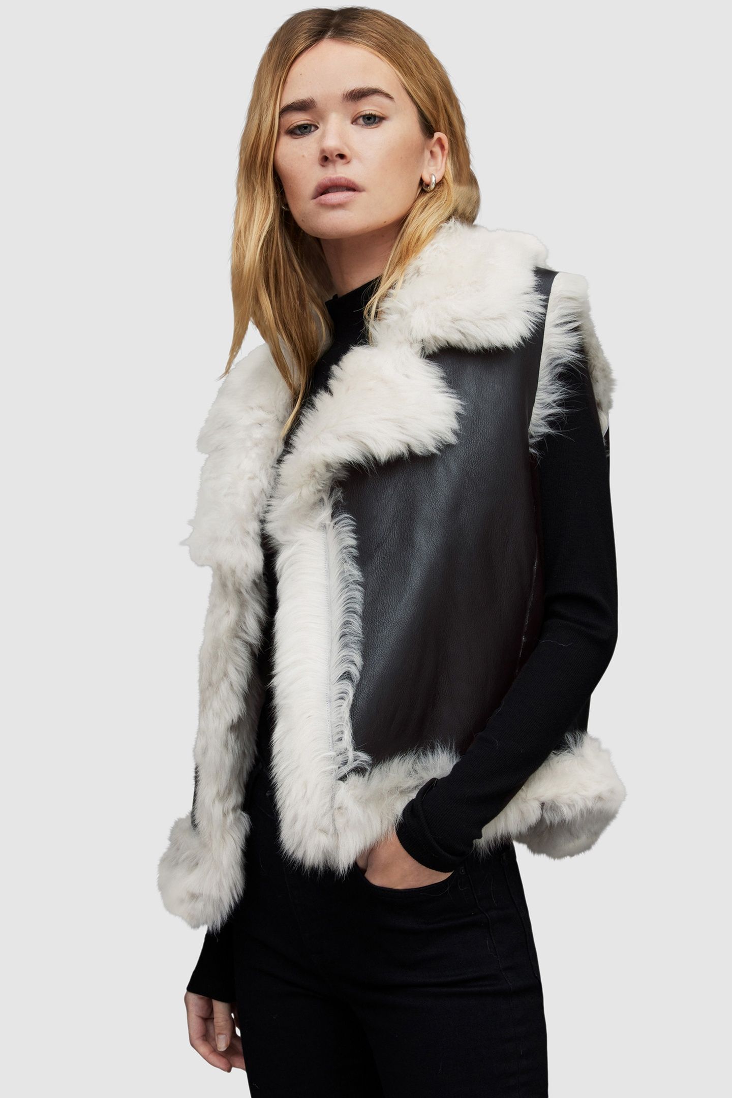 LUNA SHEARLING BIKER BLACK/NATURAL 5