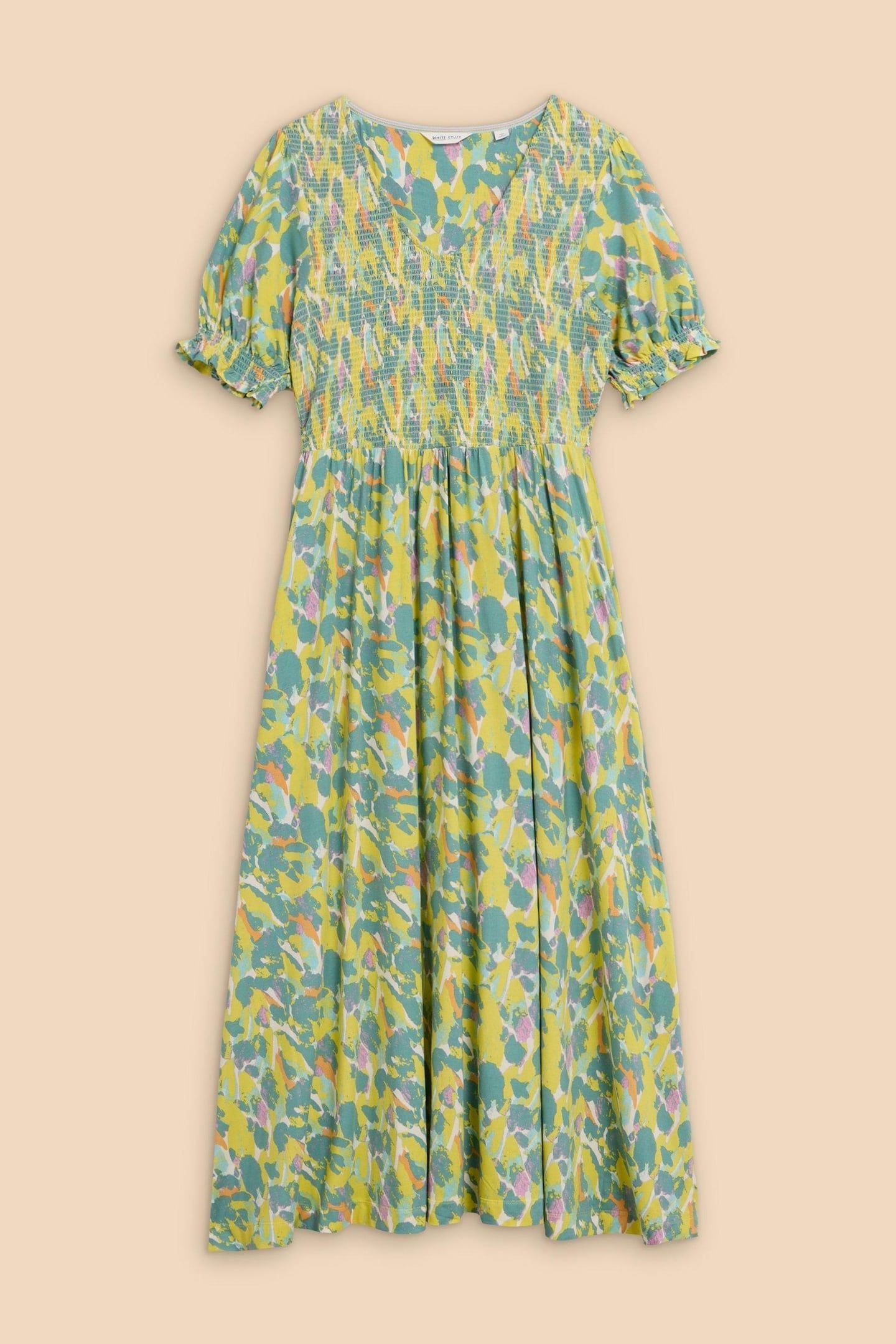 EMILY SHIRRED JERSEY DRESS TEAL PRINT 5