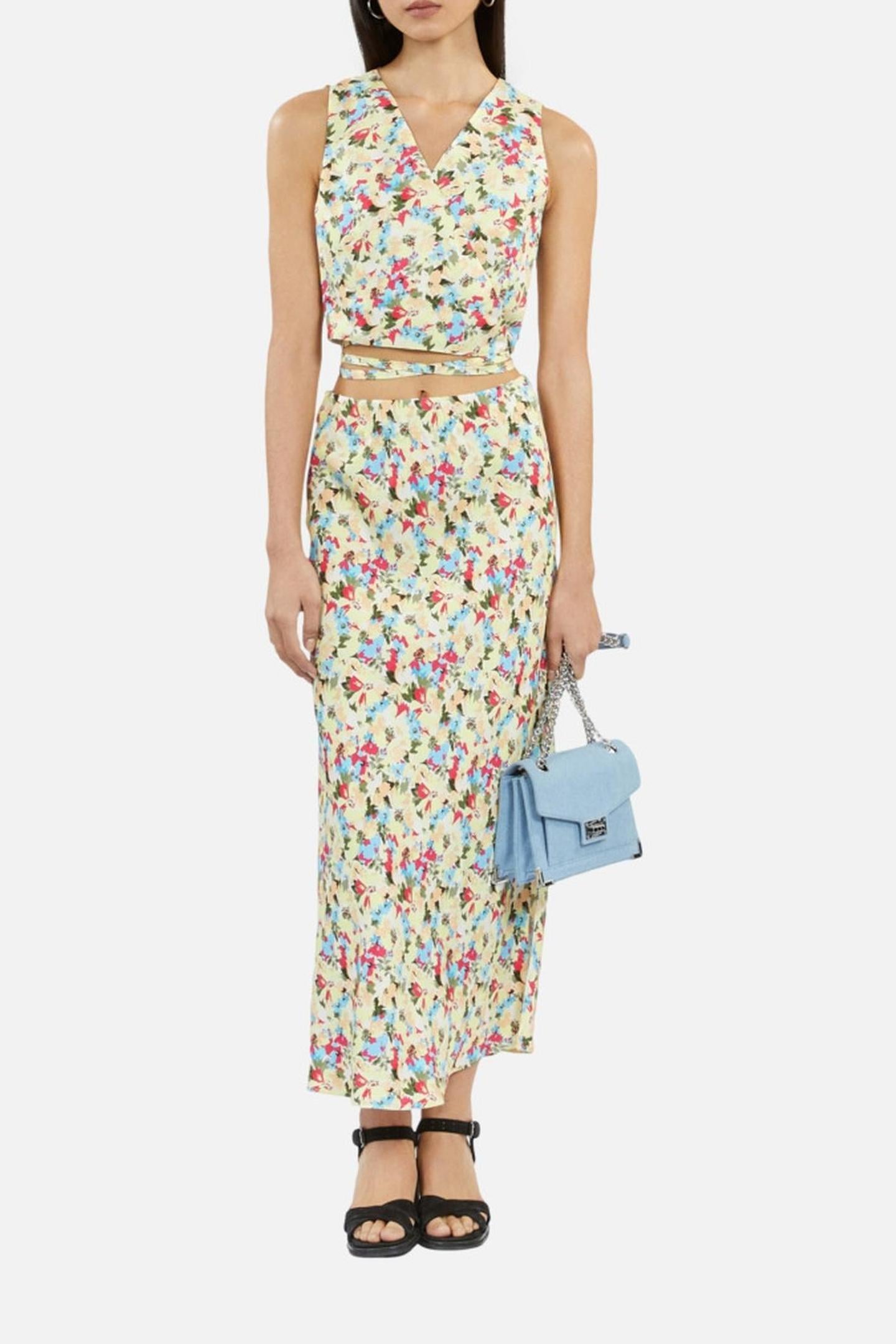 LONG SKIRT WITH SLIT AND ELASTICATED WAIST YELLOW 1