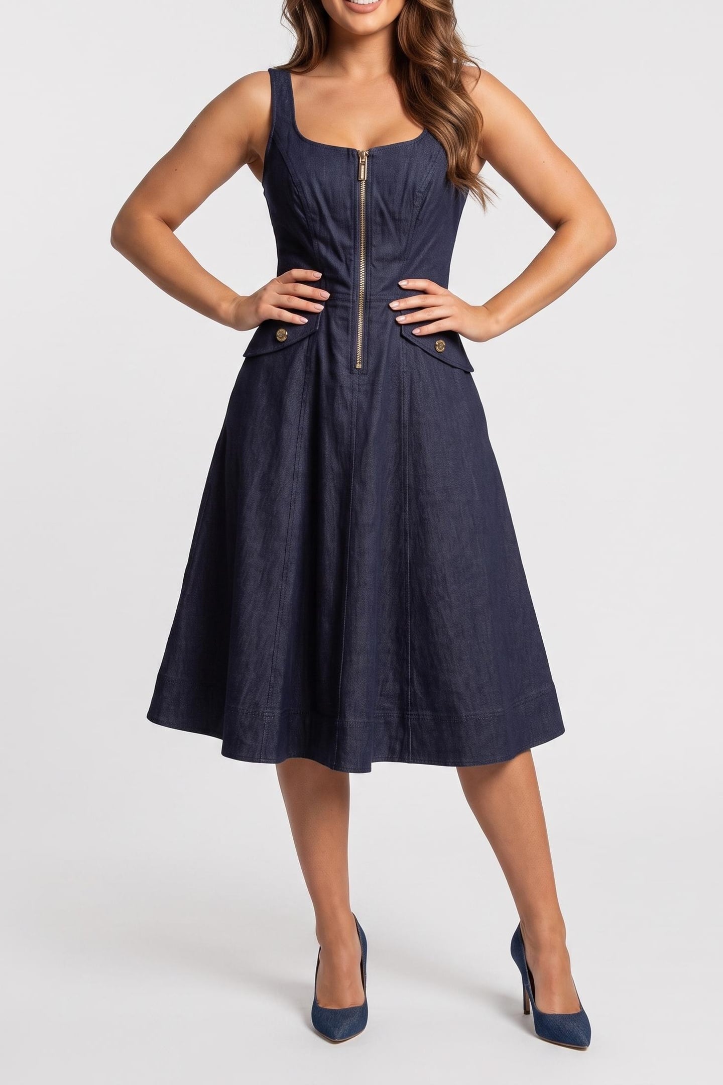 ZIPPED MAXI DRESS DARK WASH 1