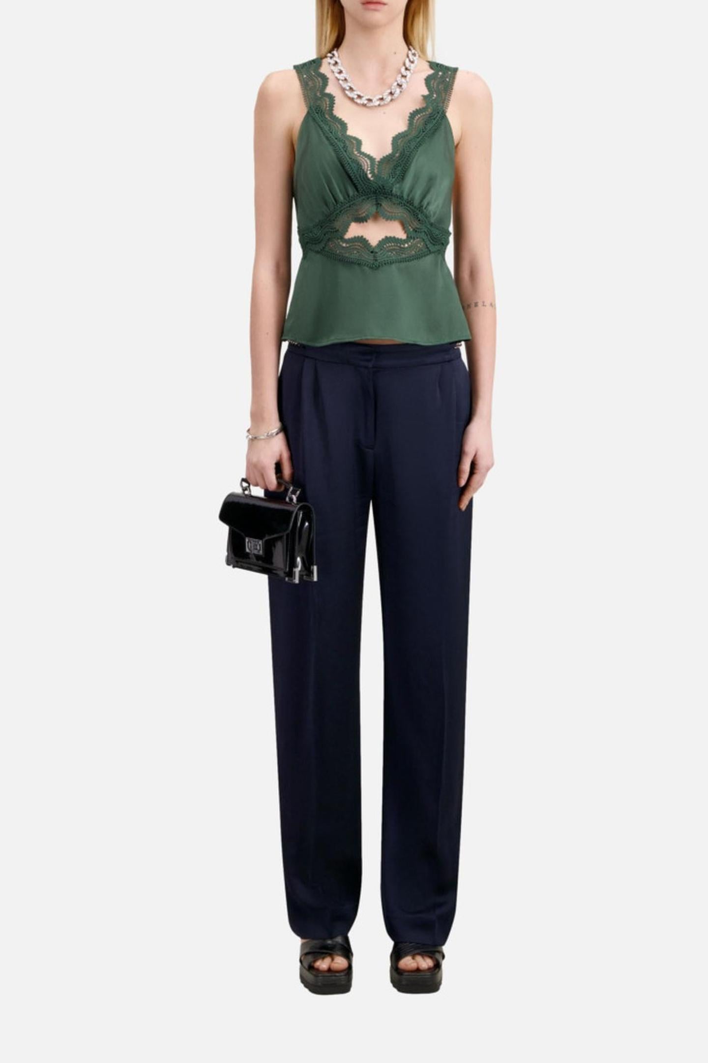 SILK TOP WITH GUIPURE WOOD KAKI 1