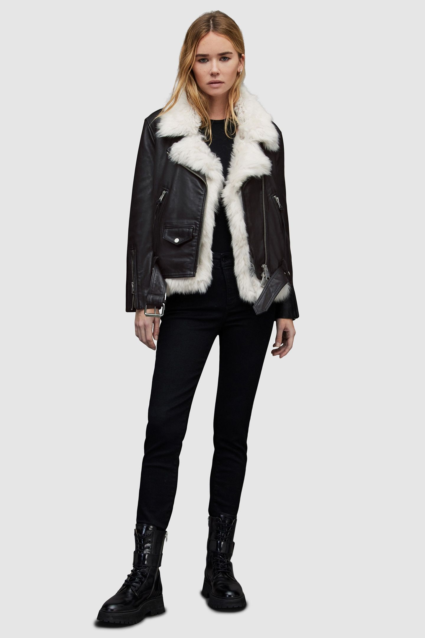 LUNA SHEARLING BIKER BLACK/NATURAL 1