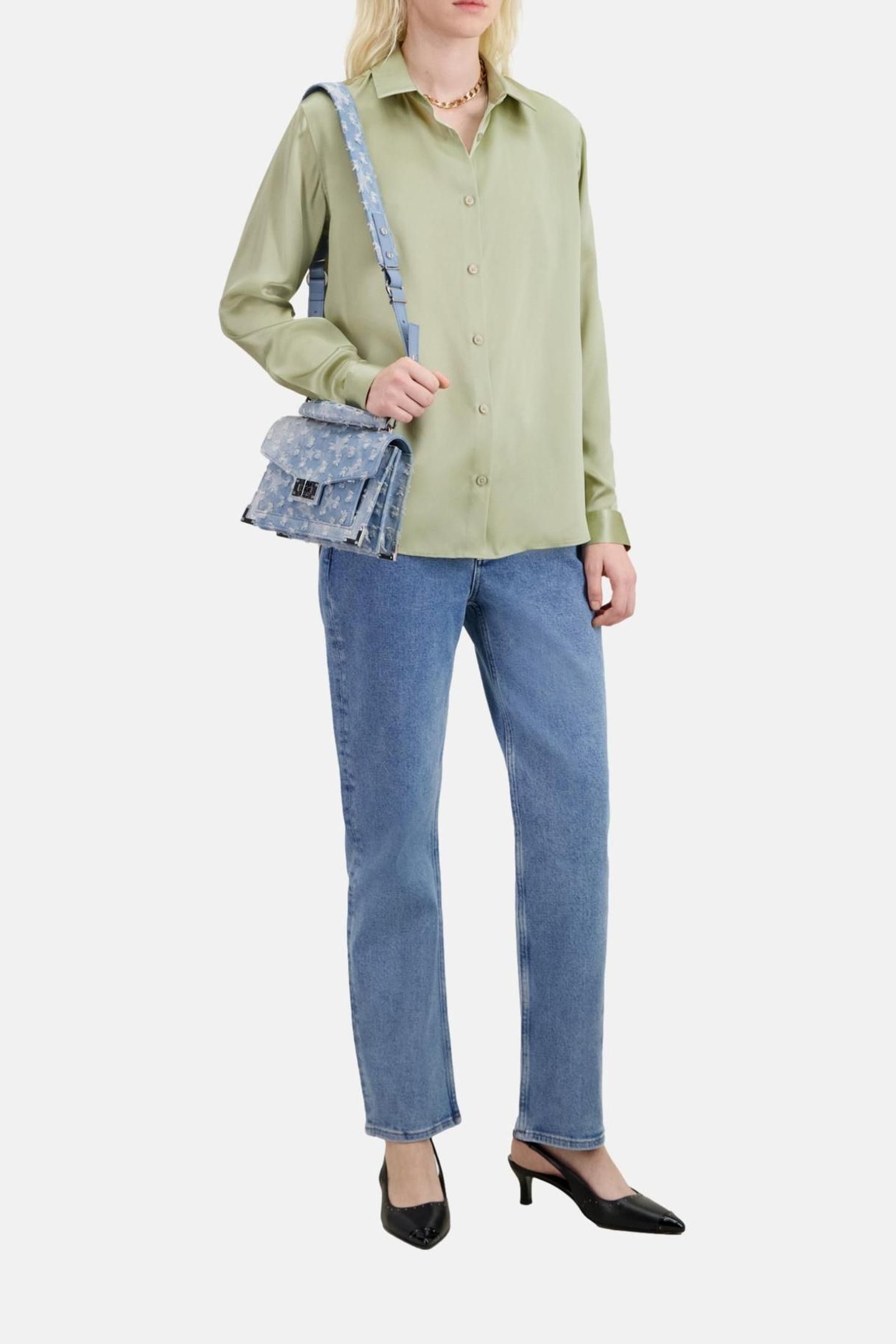 LONG-SLEEVED SILK SATIN SHIRT KAKI GREY 2