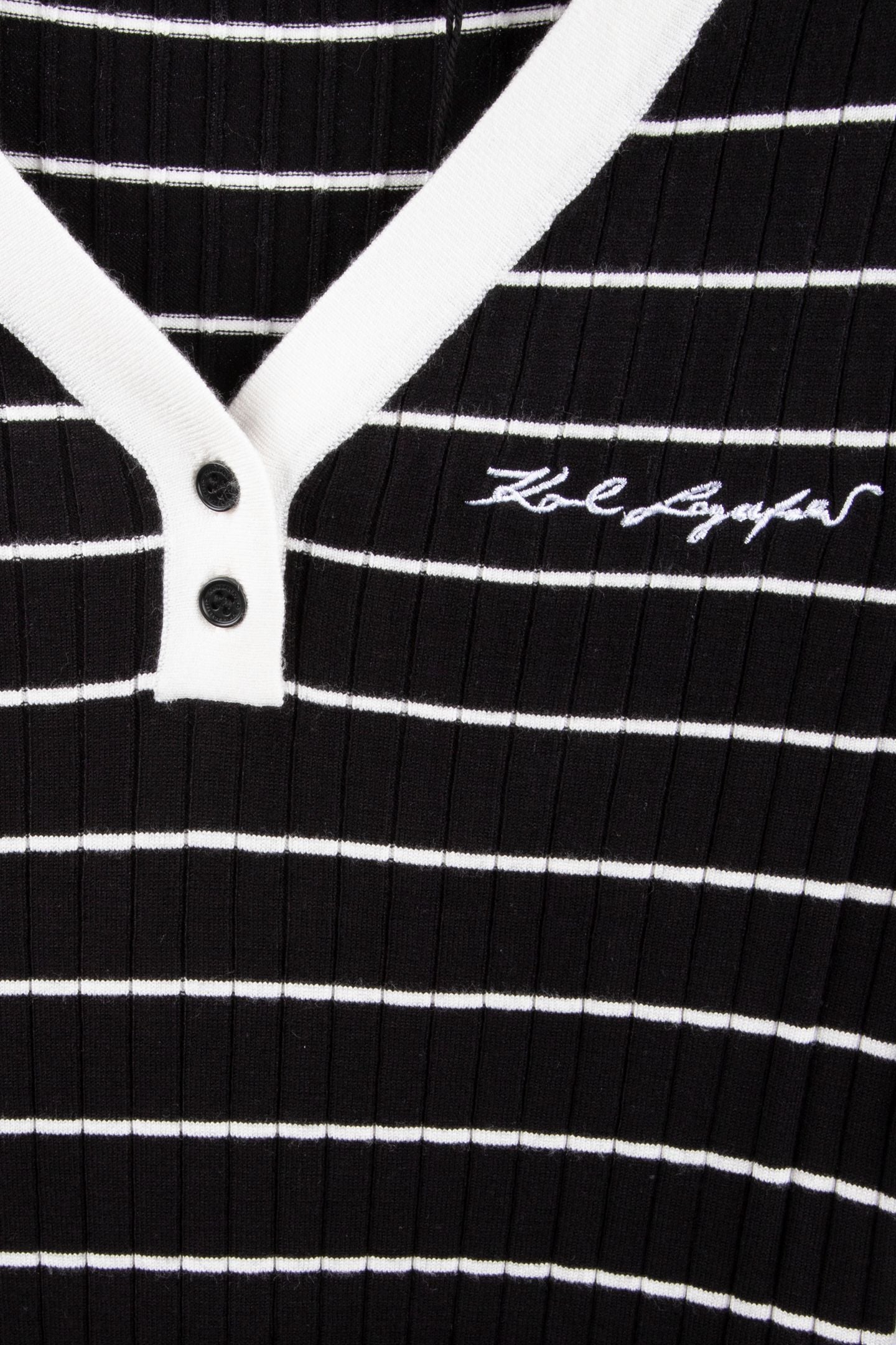 STRIPED V-NECK KNIT DRESS BLACK-WHITE STRIPES 4