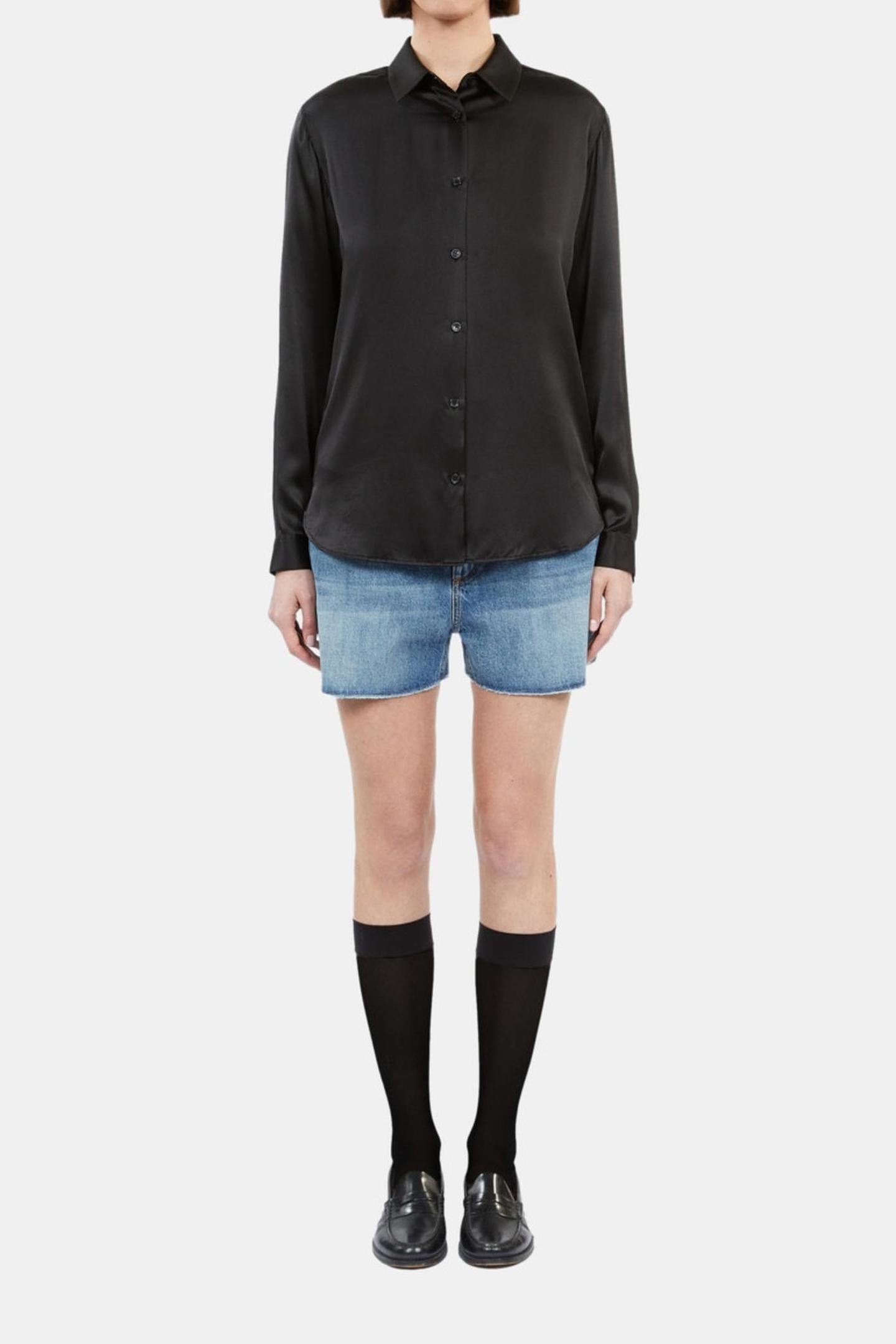 LONG-SLEEVED SILK SATIN SHIRT BLACK 2