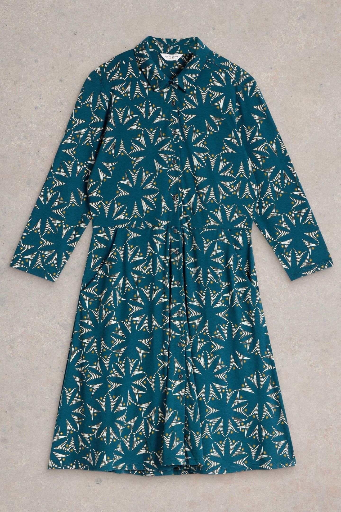 RIA JERSEY SHIRT DRESS TEAL PRINT 5