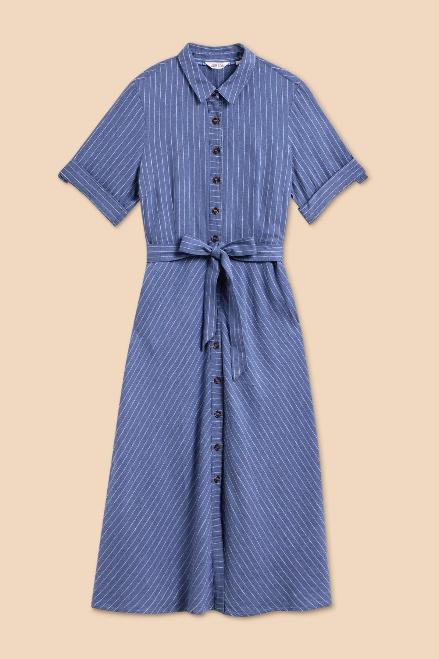 BETH LINEN BLEND SHIRT DRESS BLUE MULTI 4