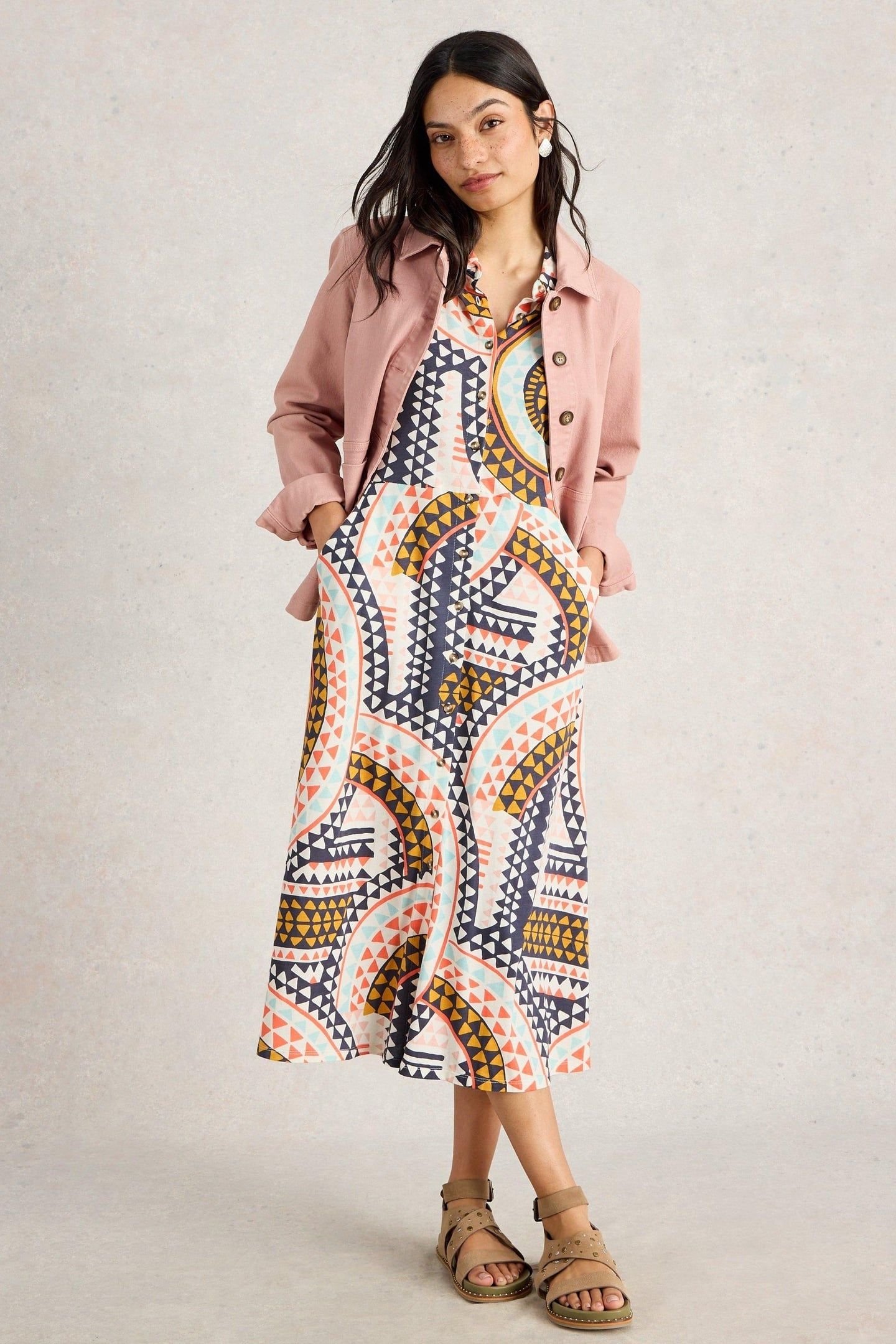 RUA JERSEY SHIRT DRESS WHITE MULTI 1