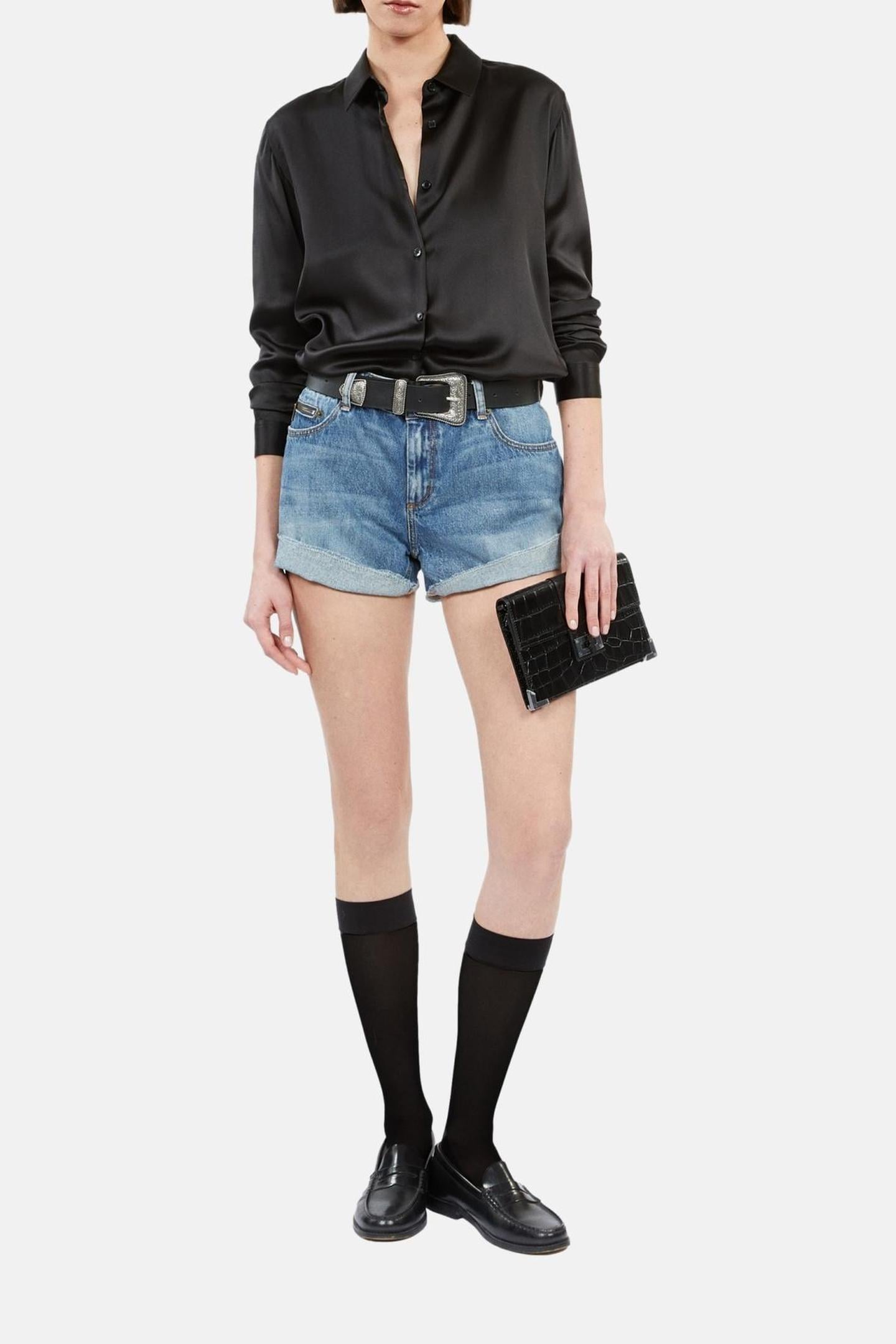 LONG-SLEEVED SILK SATIN SHIRT BLACK 1