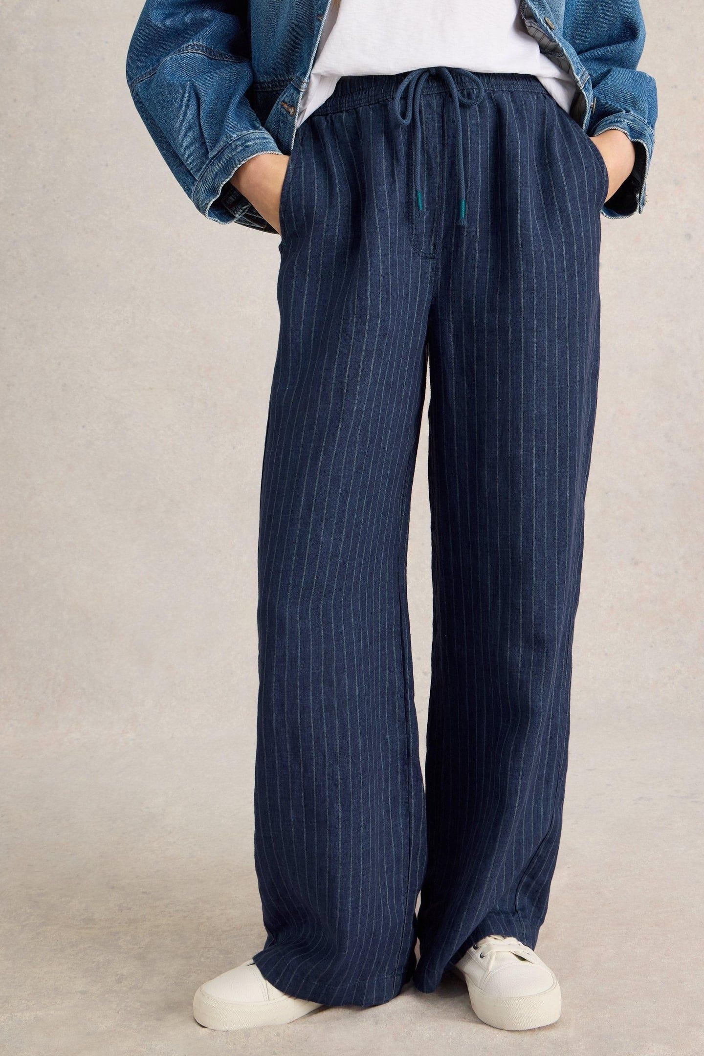 BELLE LINEN WIDE LEG TROUSER NAVY MULTI 2