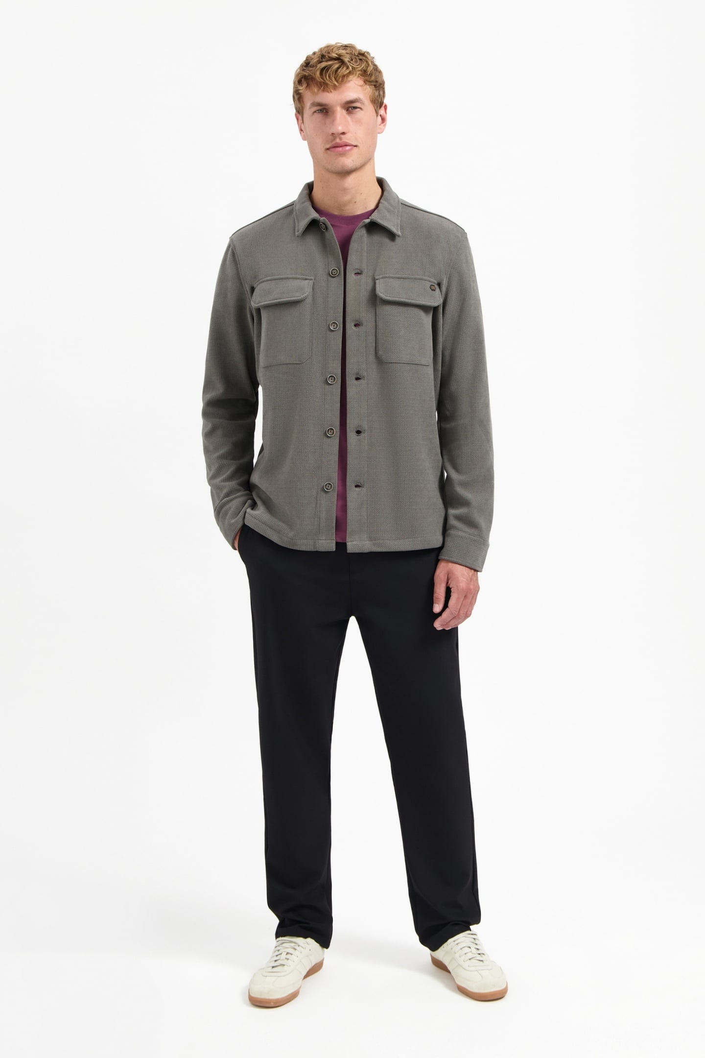 OVERSHIRT BUTTON RELIEF SWEAT DARK CLAY 2
