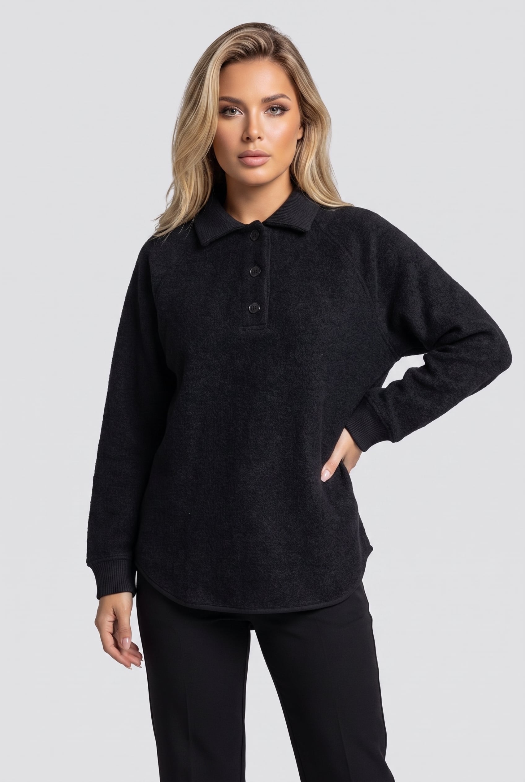 BODIL BOILED WOOL POLO BLACK 1