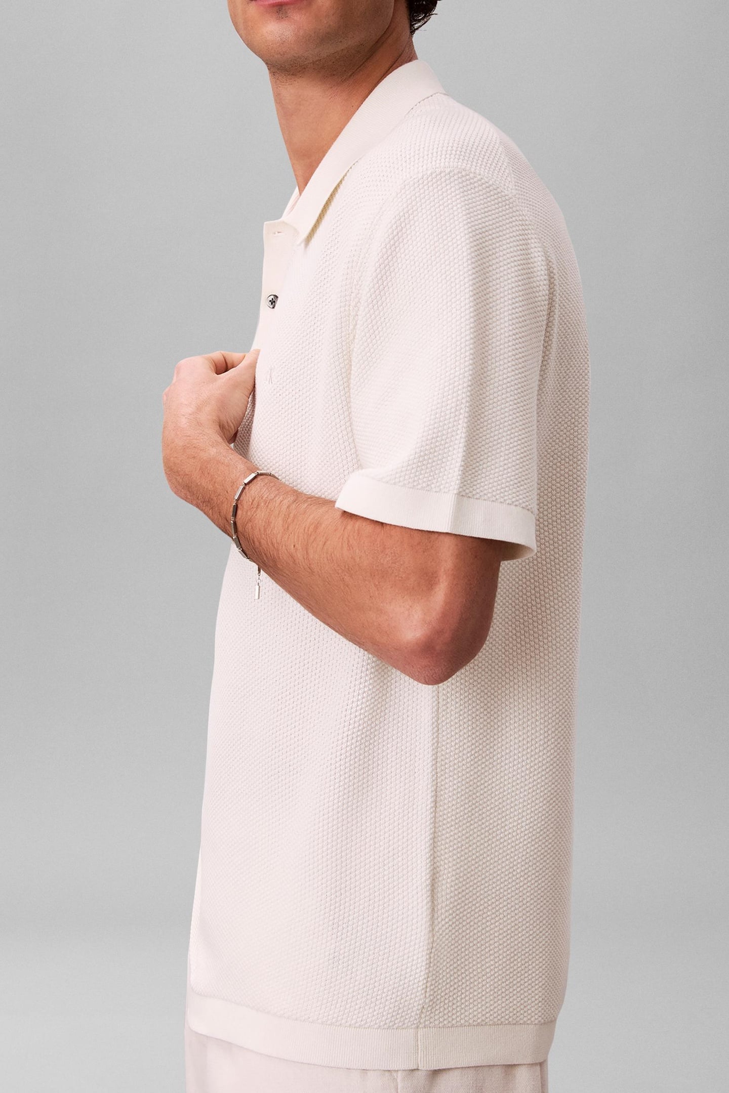 SS TEXTURED COTTON POLO SWEATER TOFU 3