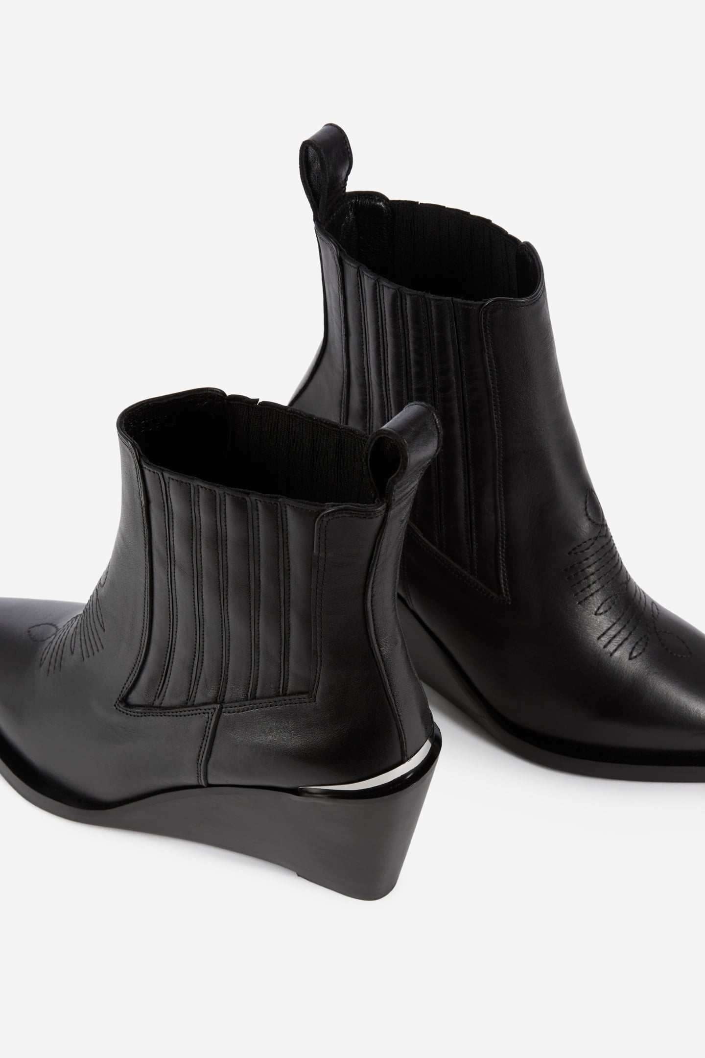LEATHER ANKLE BOOTS WITH TOPSTITCHING BLACK 3
