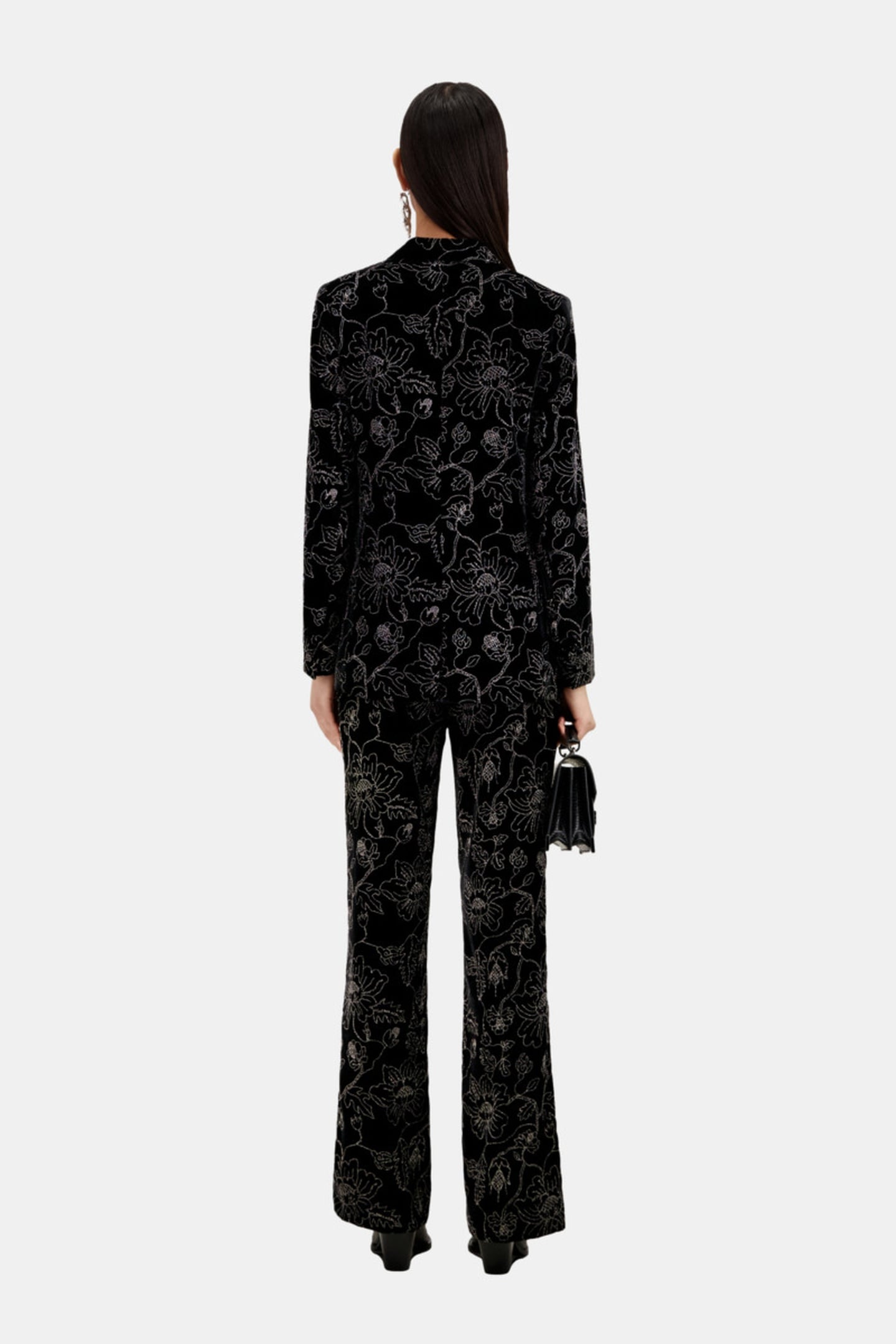 CLASSIC COLLAR SUIT JACKET IN VELVET WITH GLITTERS BLACK 3