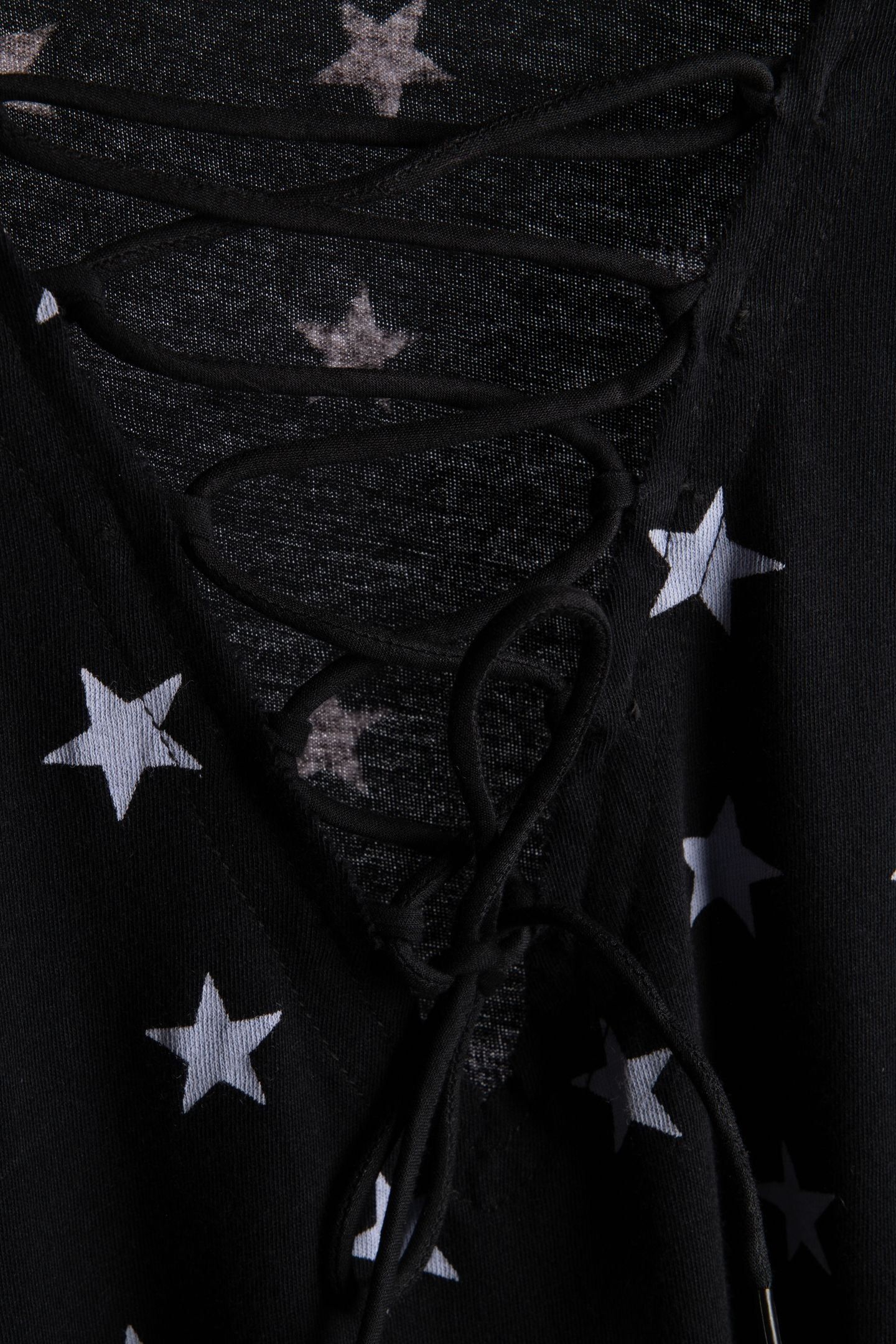 SHORT-SLEEVED T-SHIRT W FRONT LACE-UP AND PRINT BLACK WASHED 4