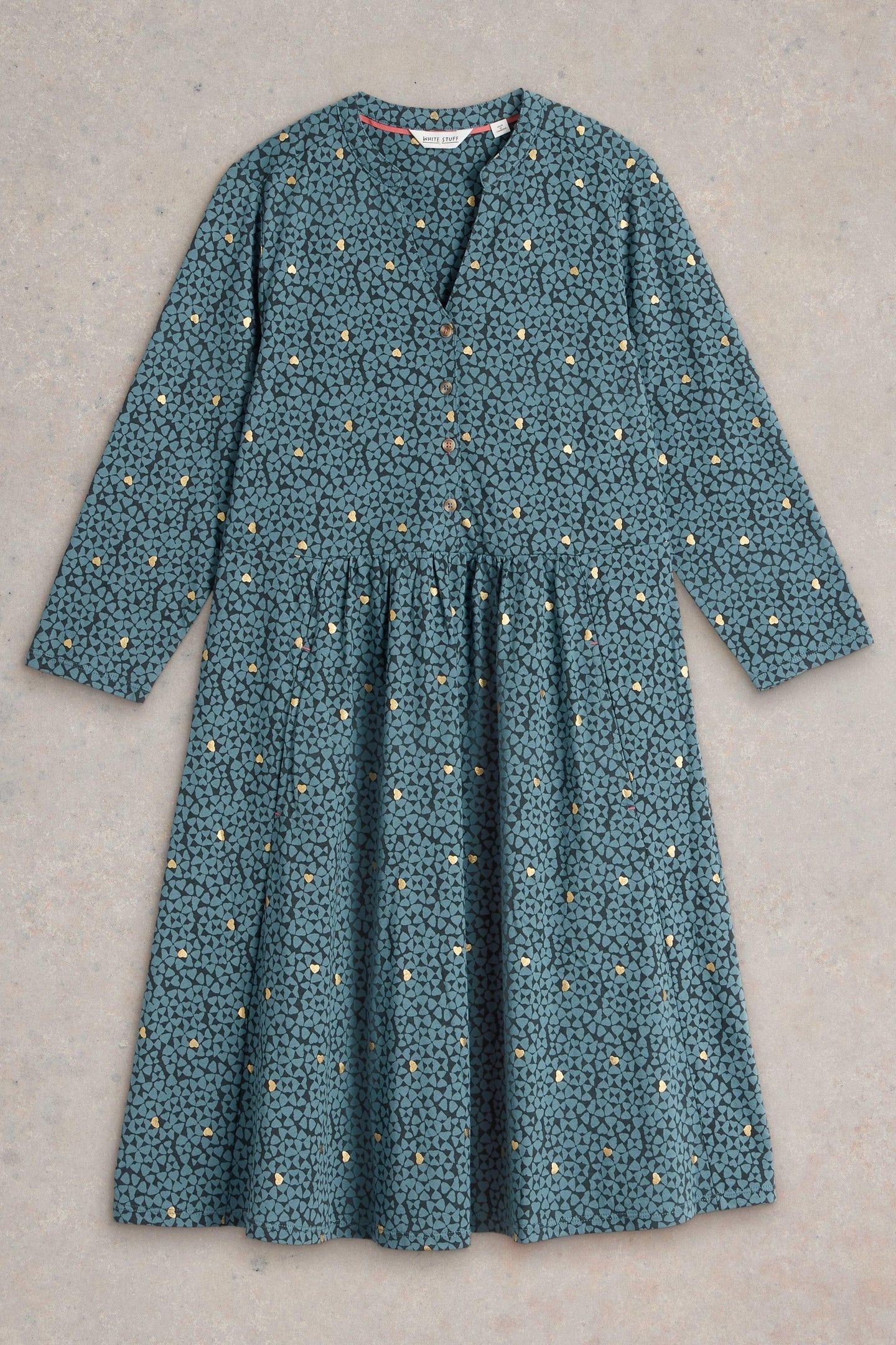 NIA JERSEY DRESS TEAL PRINT 3
