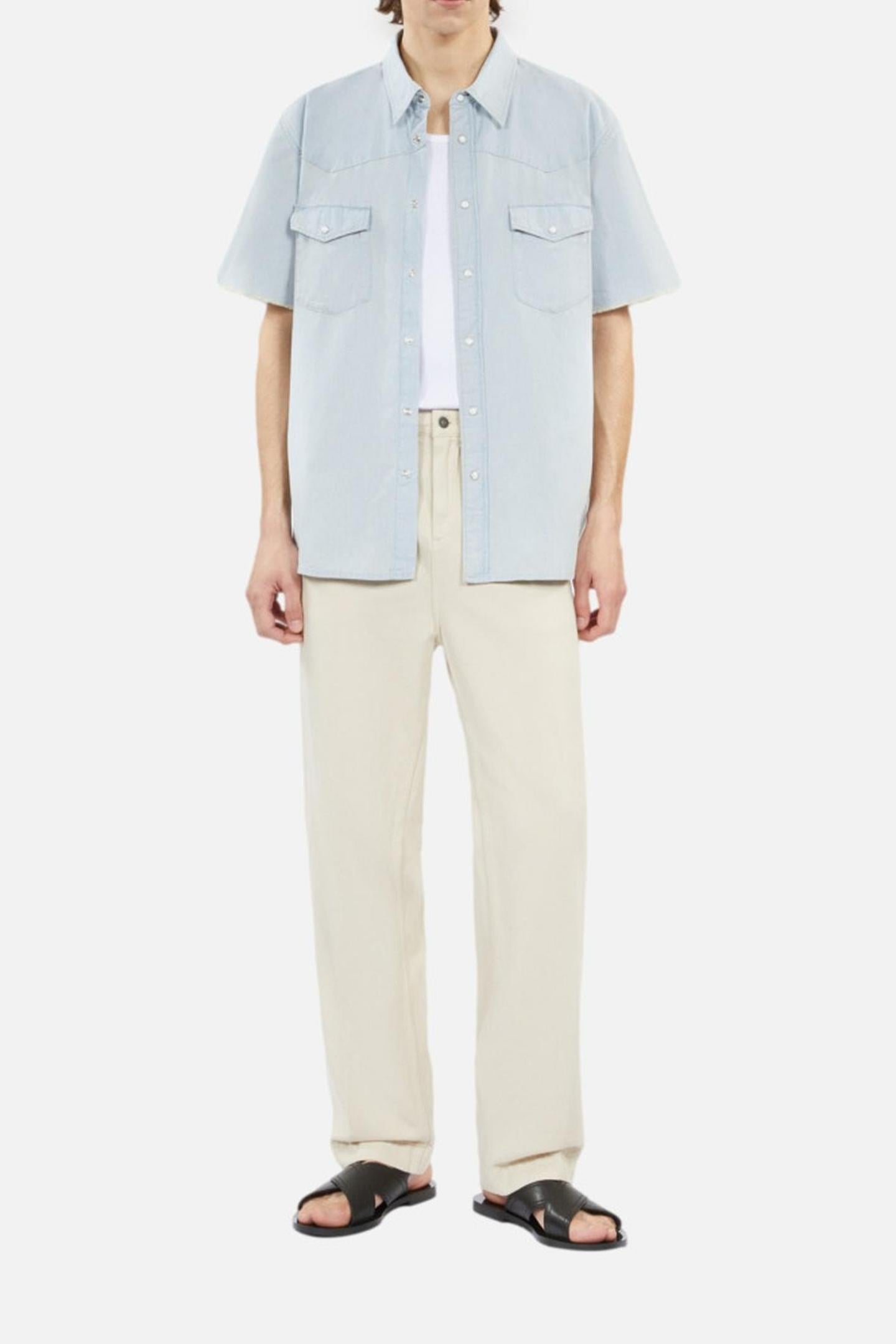 SHORT-SLEEVED DENIM SHIRT W WESTERN SNAP CLOSURE LIGHT BLUE 3