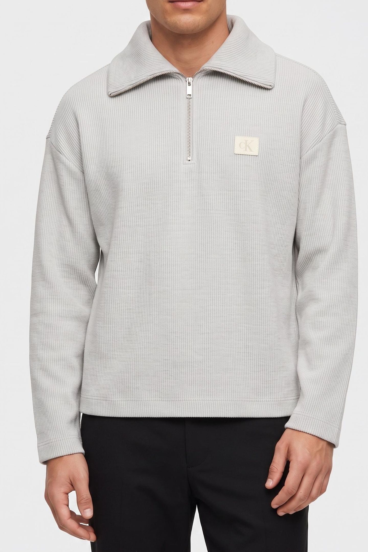 LS BRUSHED RIB QUARTER ZIP CHALK 1
