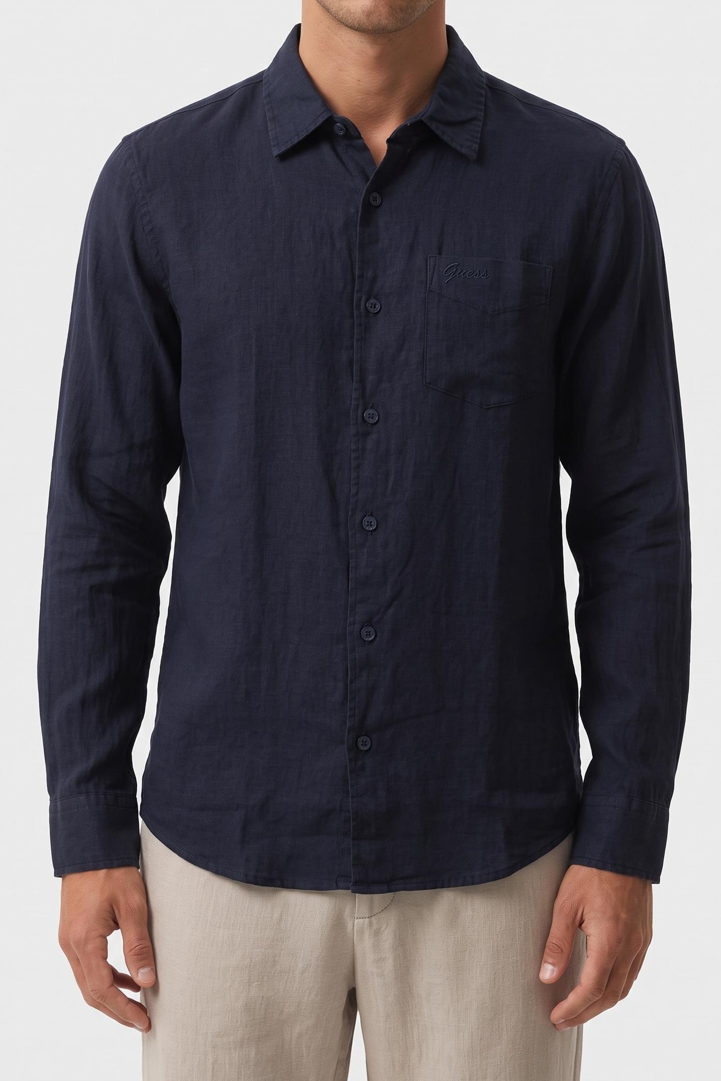 GUESS ECO LS NAPA LINEN SHIRT SMART BLUE MULTI 1
