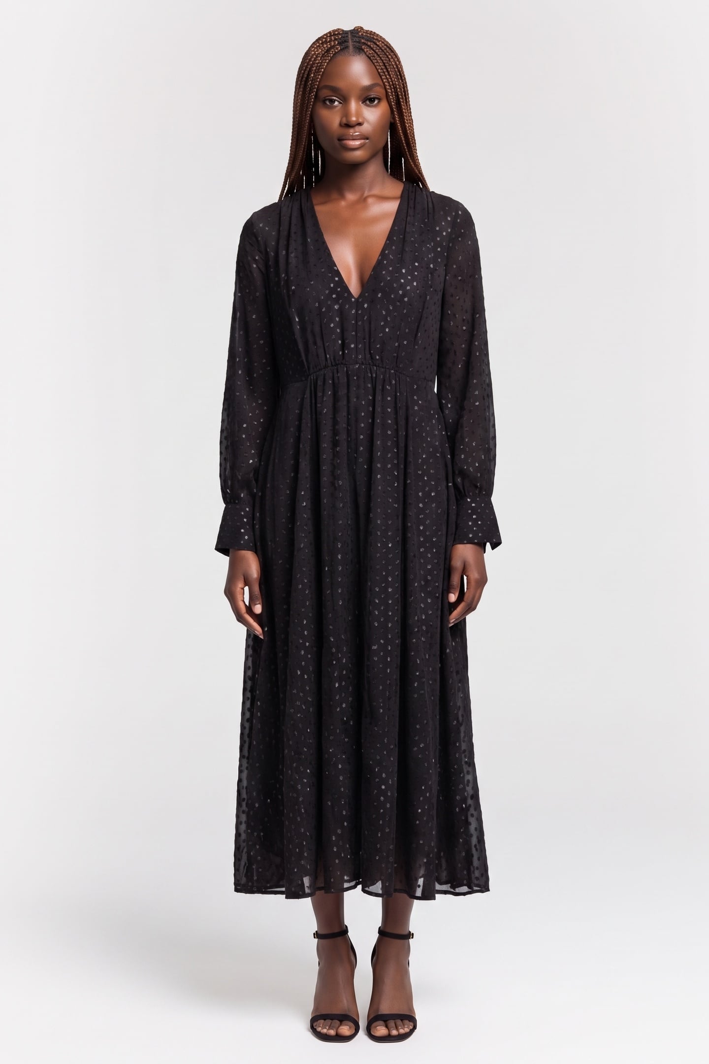 GILI FLOCK DOT DRESS BLACK 1