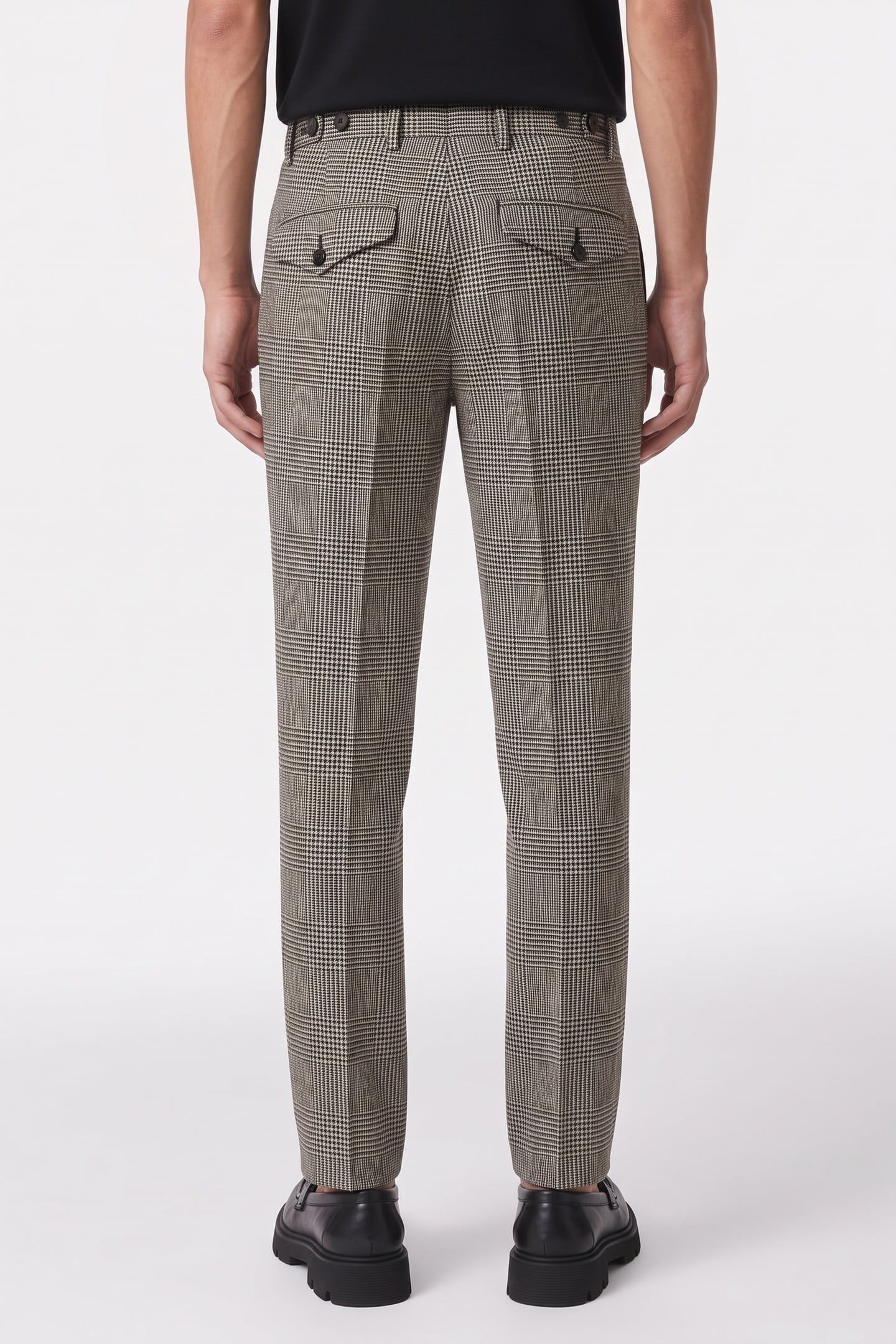 NEW SHAPE SUIT TROUSERS WITH STRAPS BLACK WHITE 2