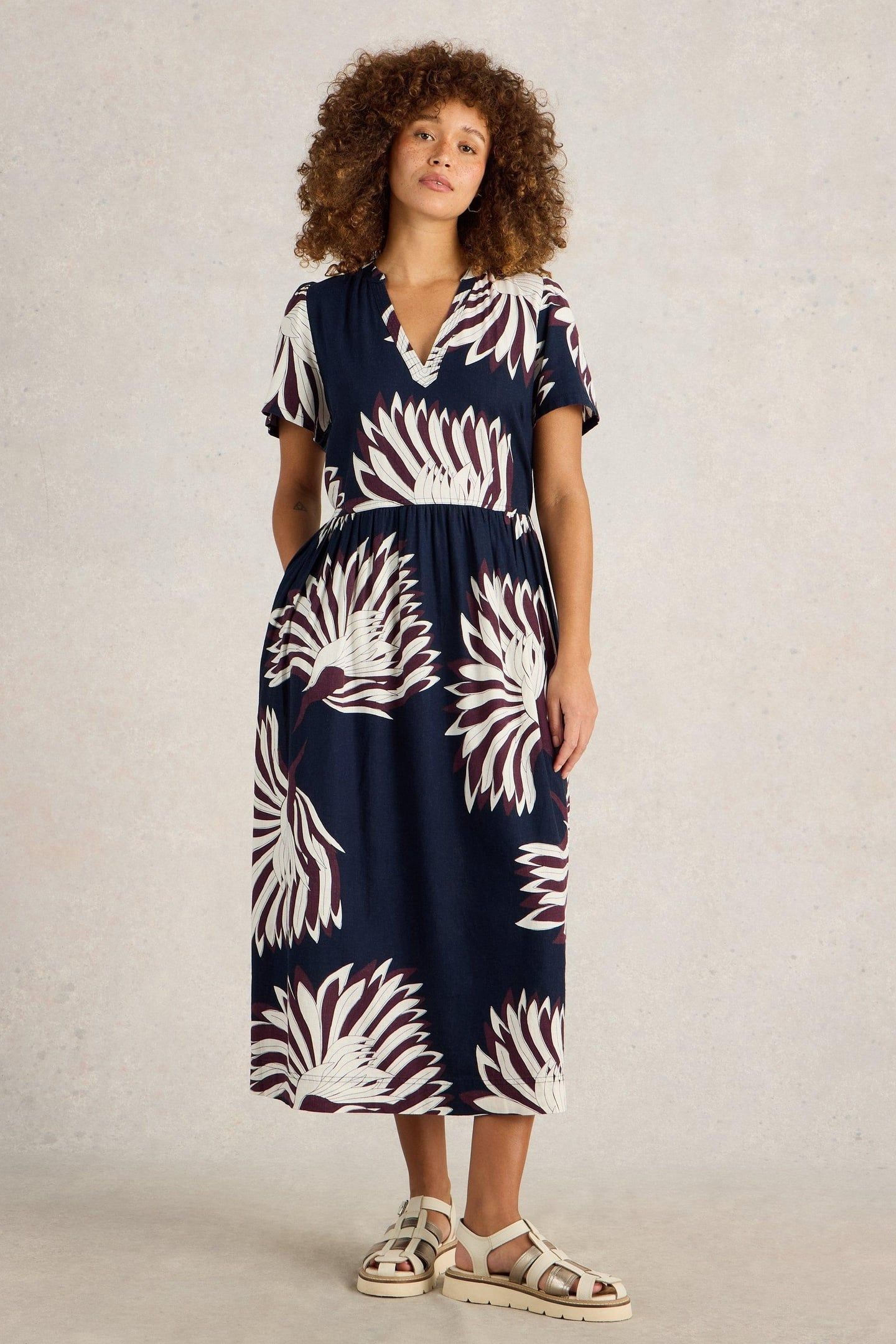 CLOVE LINEN BLEND DRESS NAVY PRINT 2