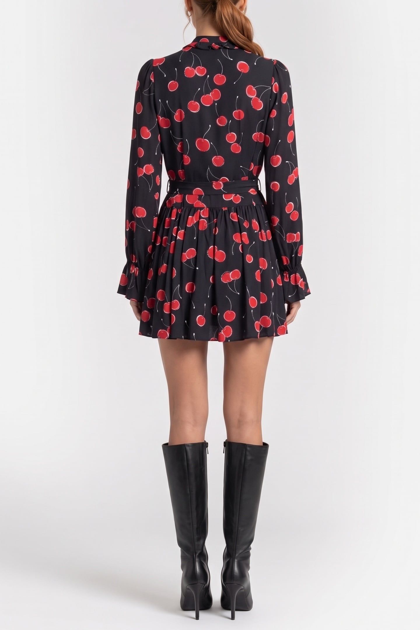 SHORT DRESS WITH LONG SLEEVES BLACK - RED 2