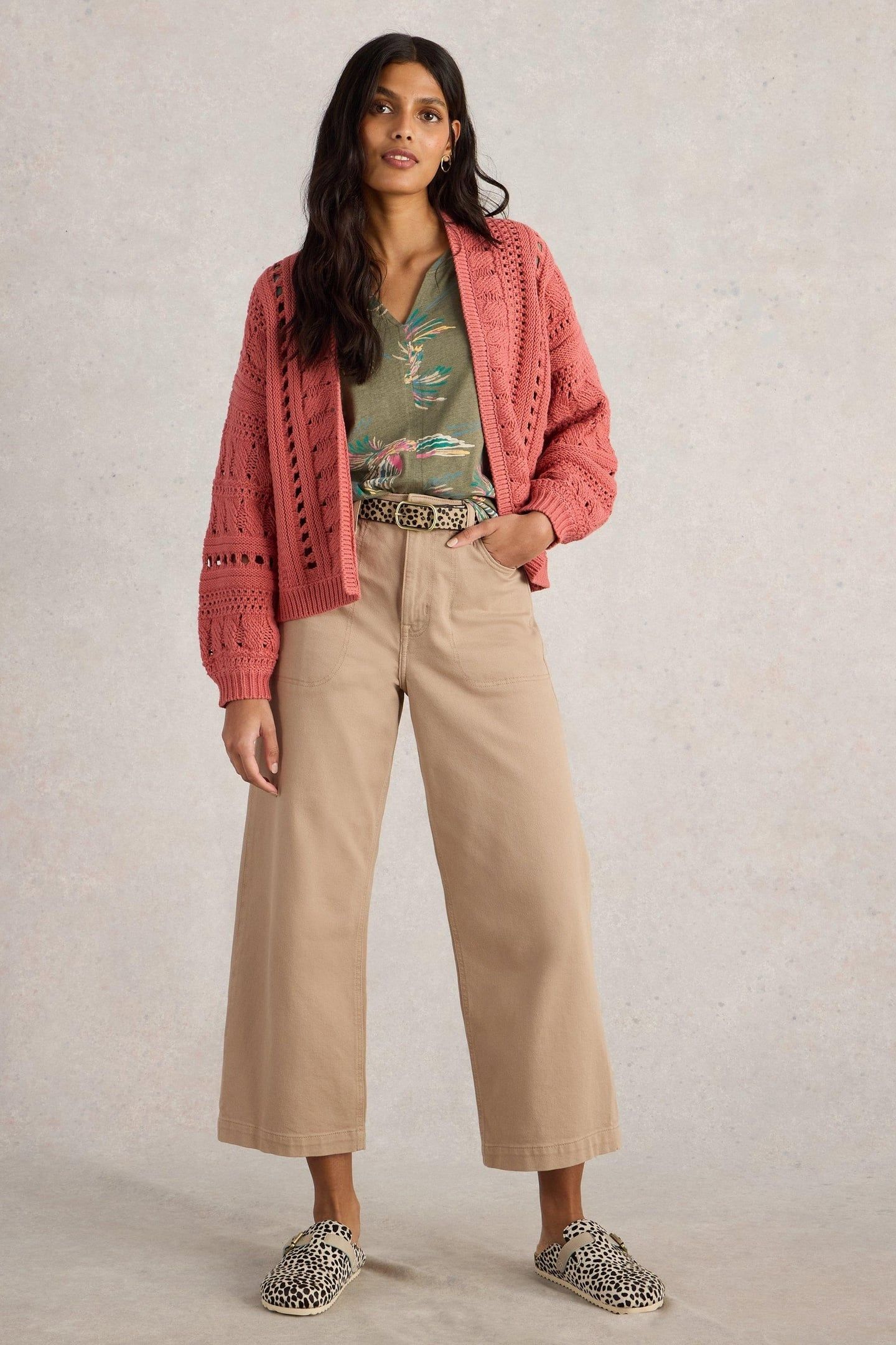 CASEY CROCHET CARDI MID CORAL 1