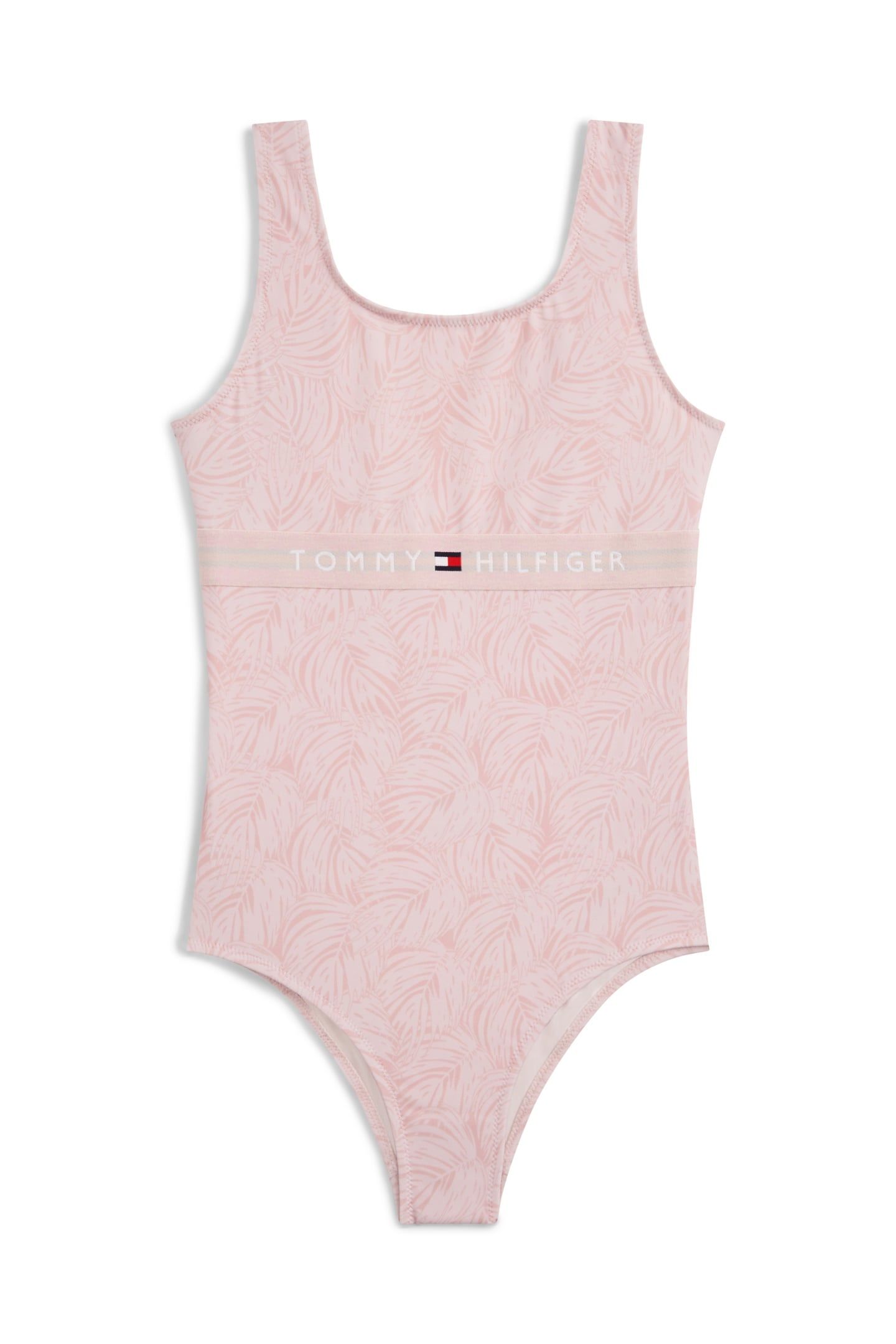 GIRLS SQUARE NECK ONE PIECE PALM LEAF PINK 1