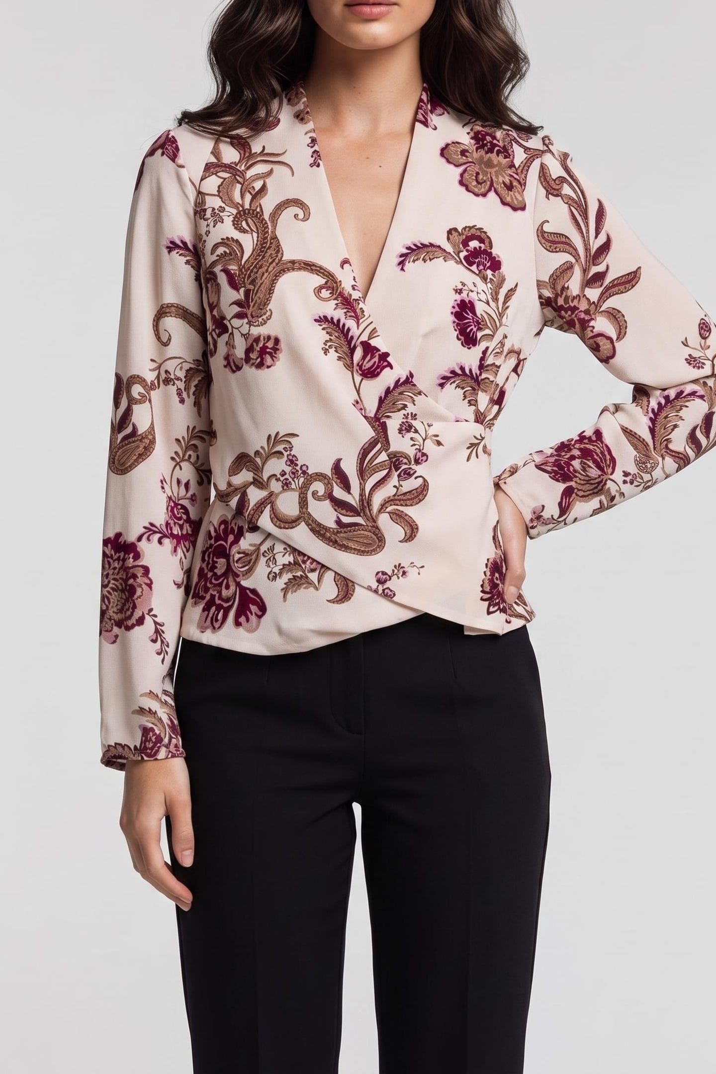 DENISE V NECK WRAP L FLORAL PAYSLEY ICE C 1