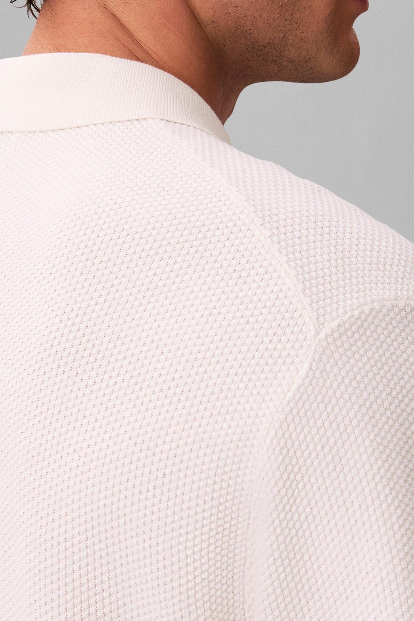 SS TEXTURED COTTON POLO SWEATER TOFU 6