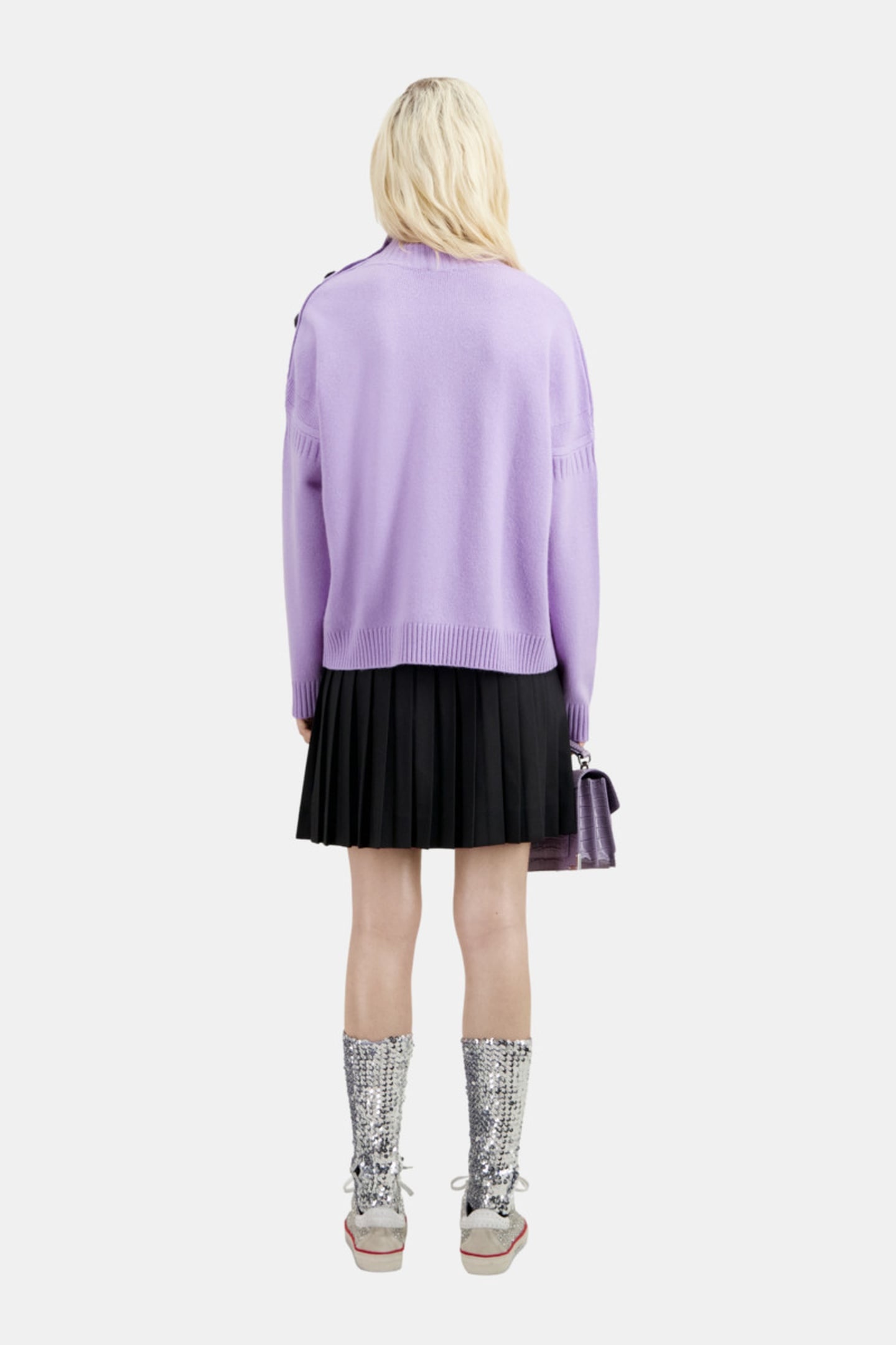 PULLOVER WITH FILM NECK AND BUTTON-FACE PATTERN LIGHT PURPLE 4