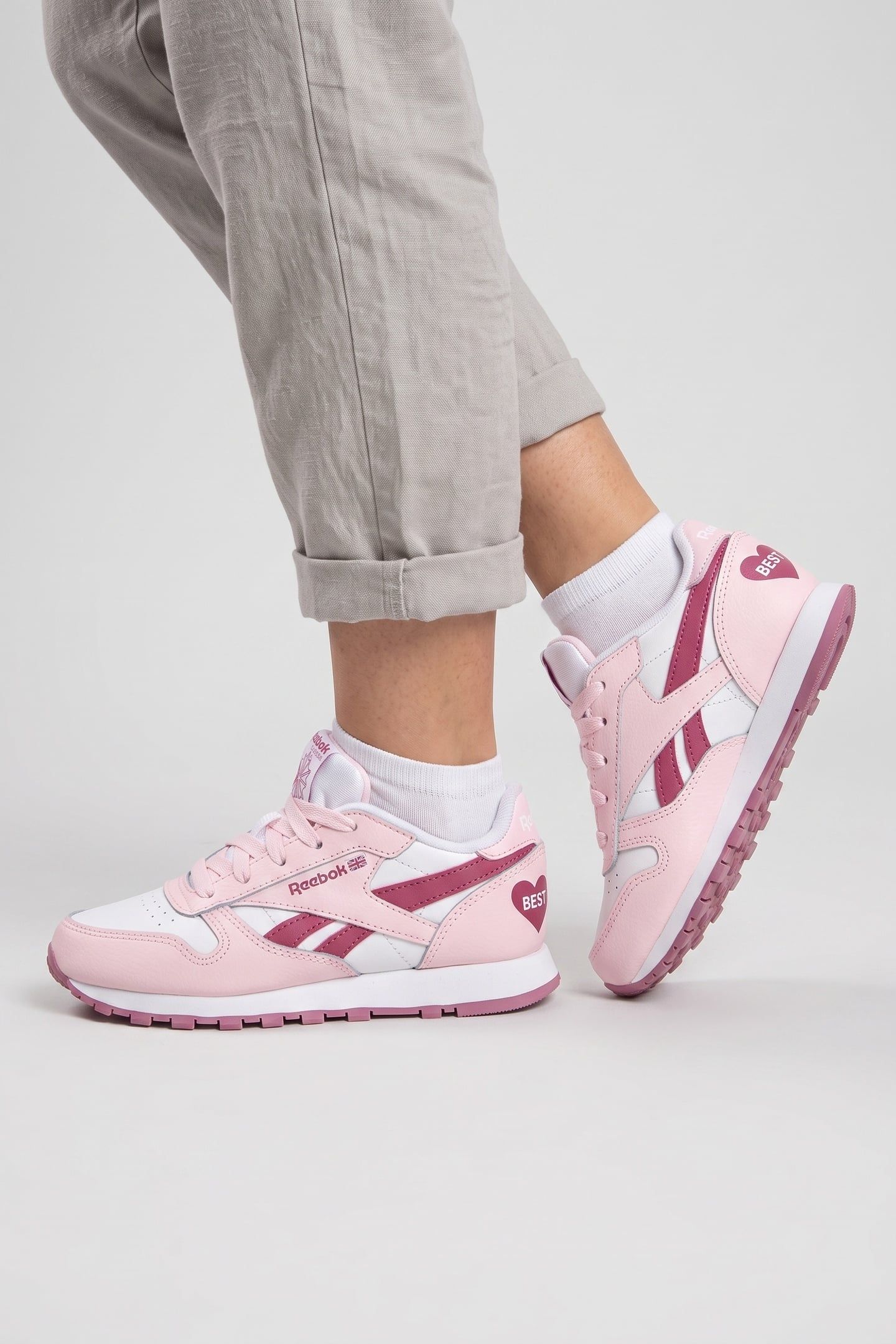 GIRL'S CLASSIC LEATHER WHITE/FROSTEDBERRY/STUDIOPINK 3