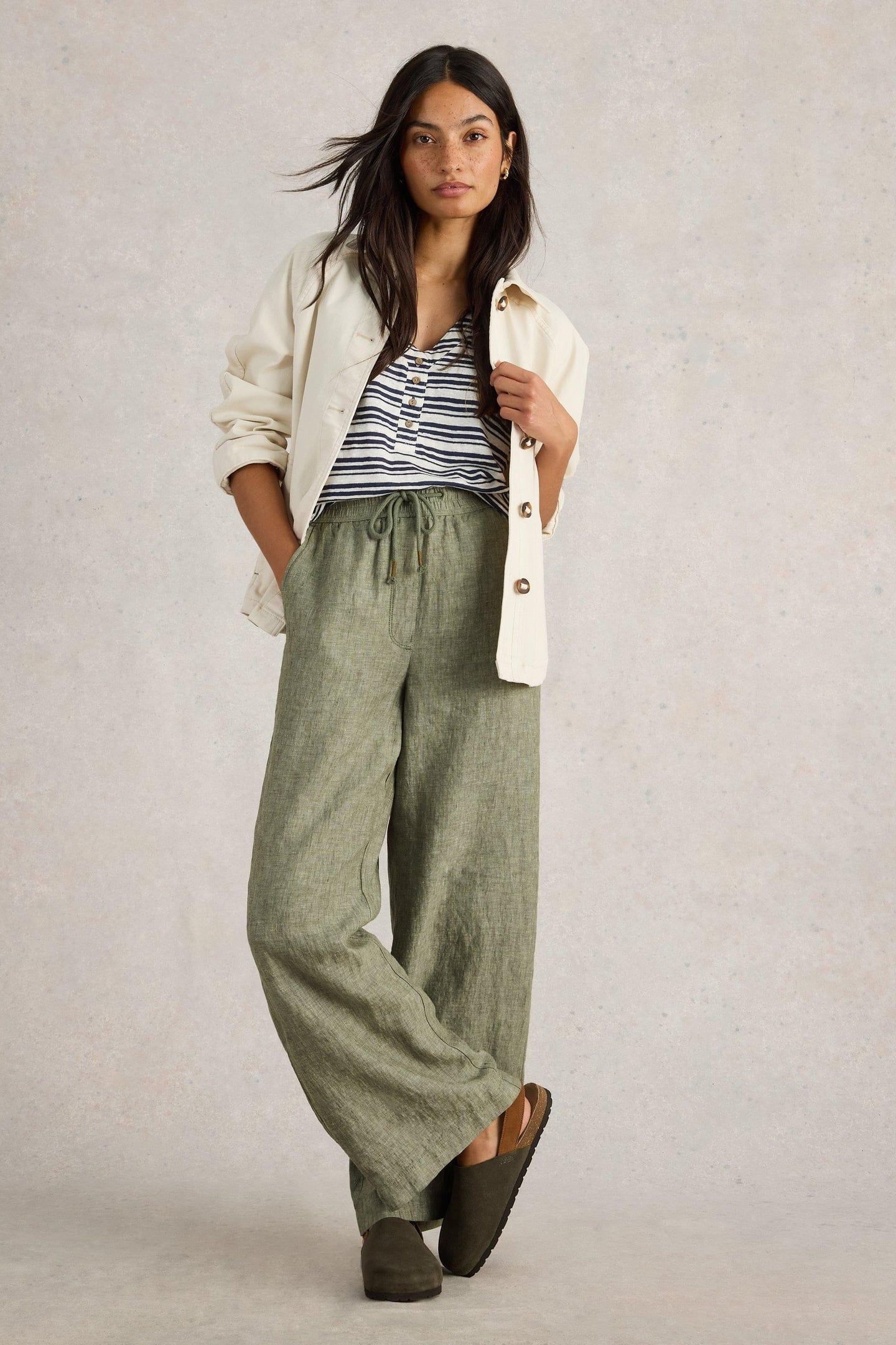 BELLE LINEN WIDE LEG TROUSER MID GREEN 1