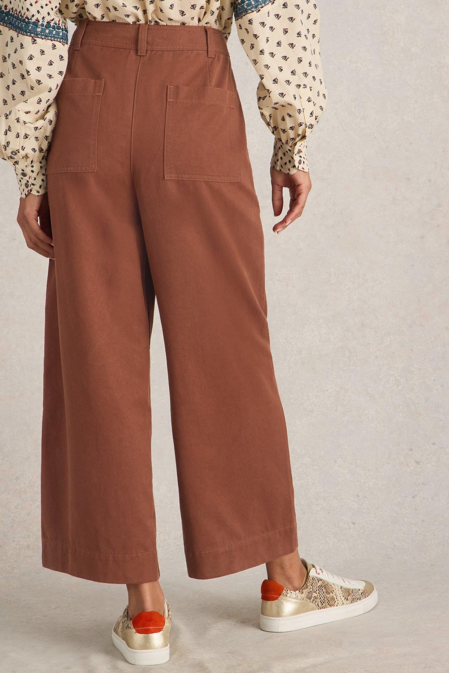ROMY WIDE LEG CROPPED TROUSER DARK TAN 4