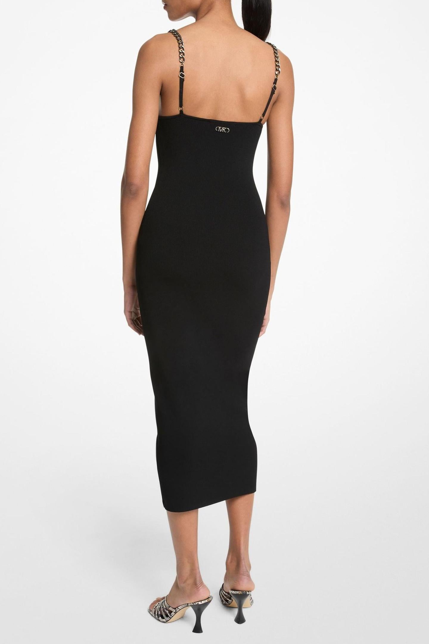 CHAIN STRAP MIDI DRESS BLACK 2