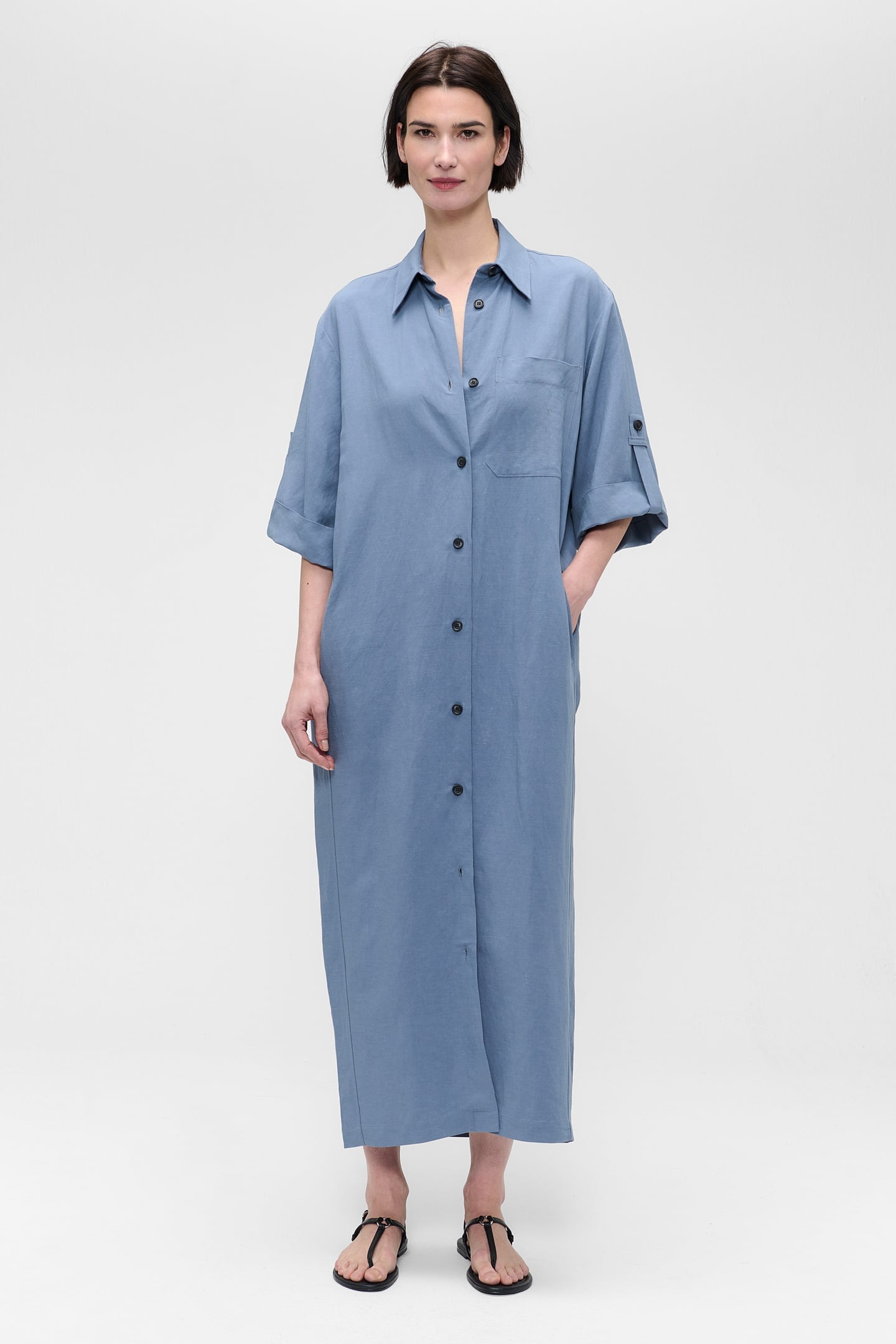 FINE LINEN VISC SHIRT DRESS EVEREST BLUE 2