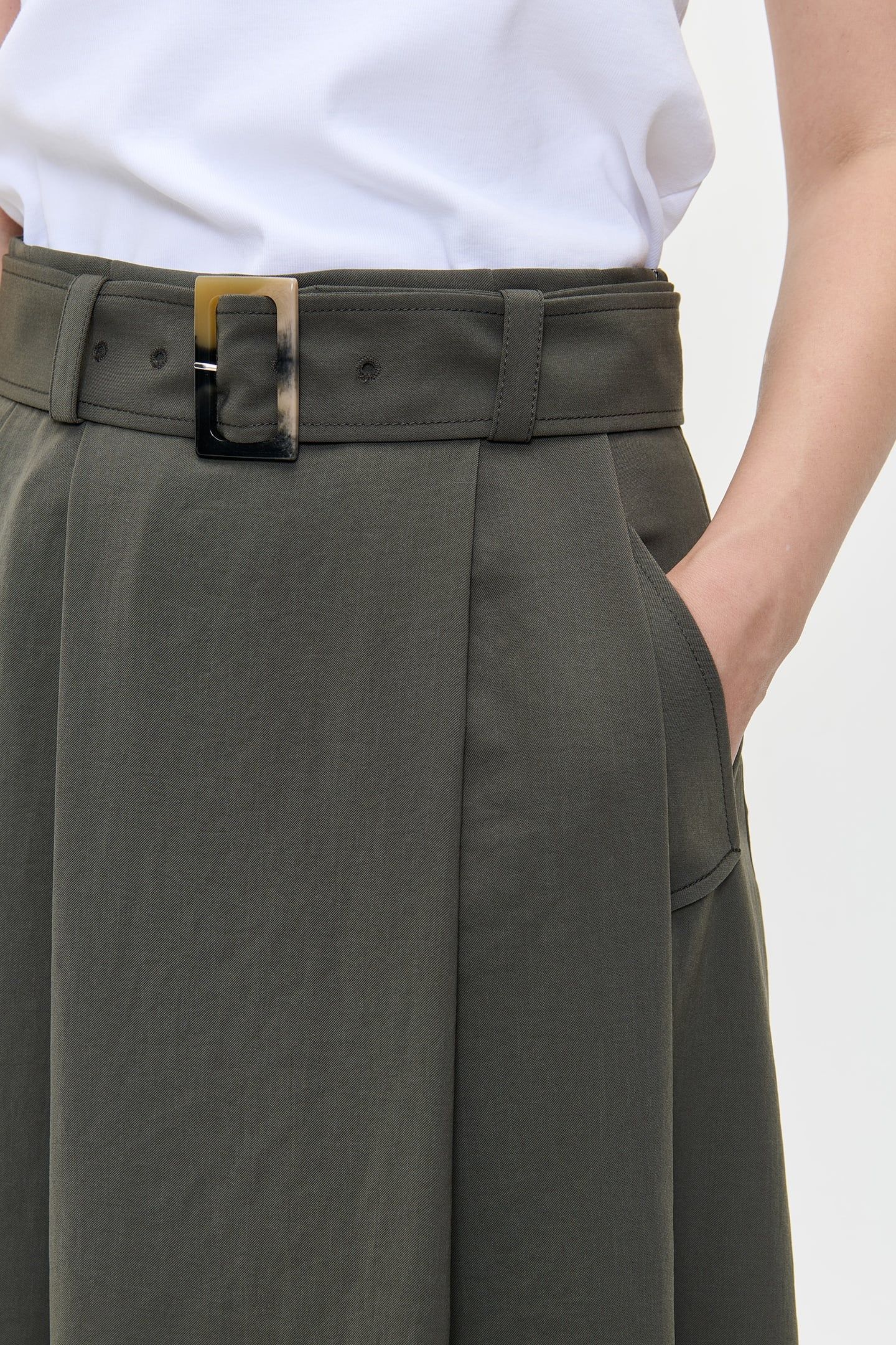 JAPANESE CREPE PLEATED SKIRT GREEN KELP 6