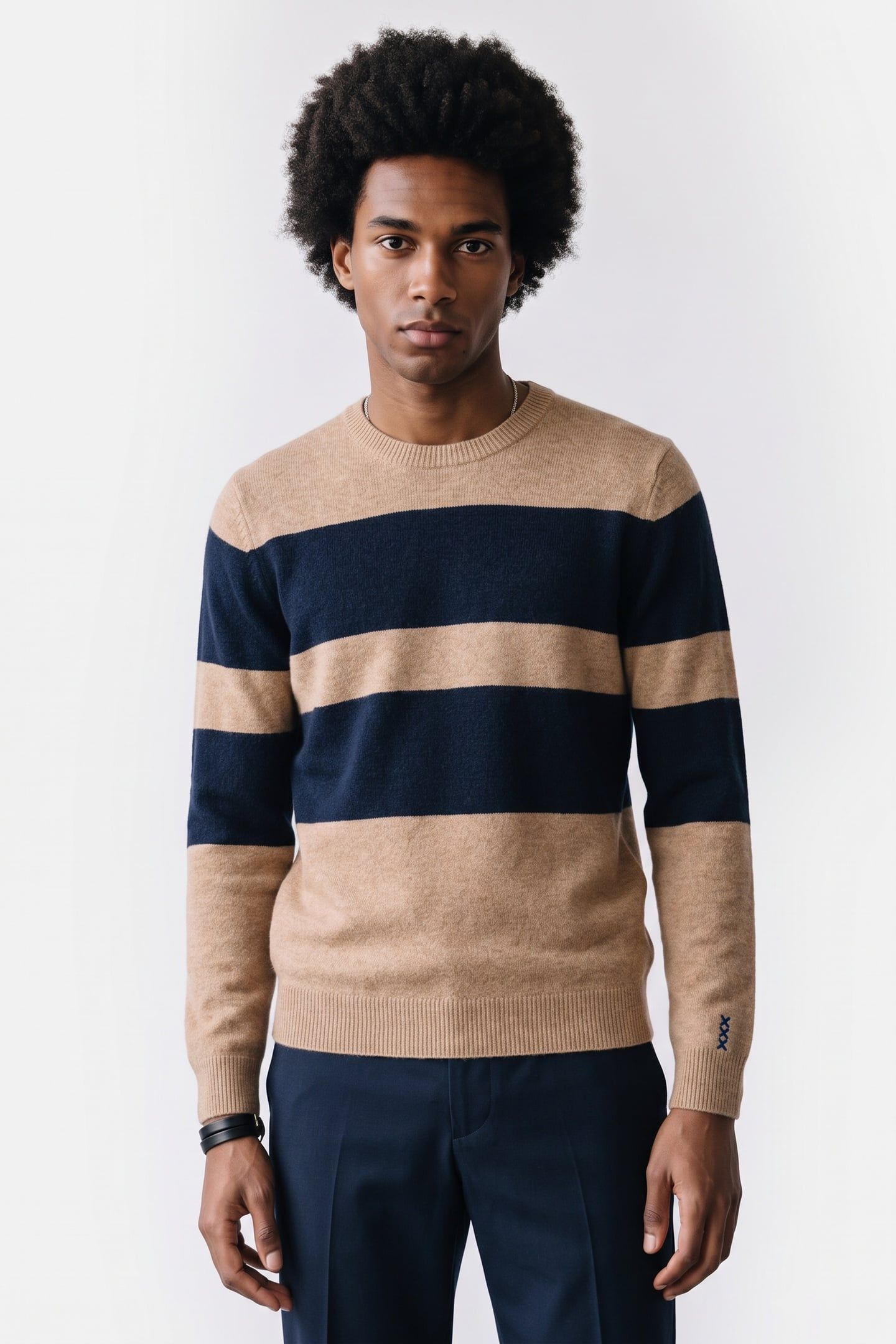 SOFT KNIT CREW NECK STRIPE REGULAR FIT PULLOVER TRAVERTINE 1