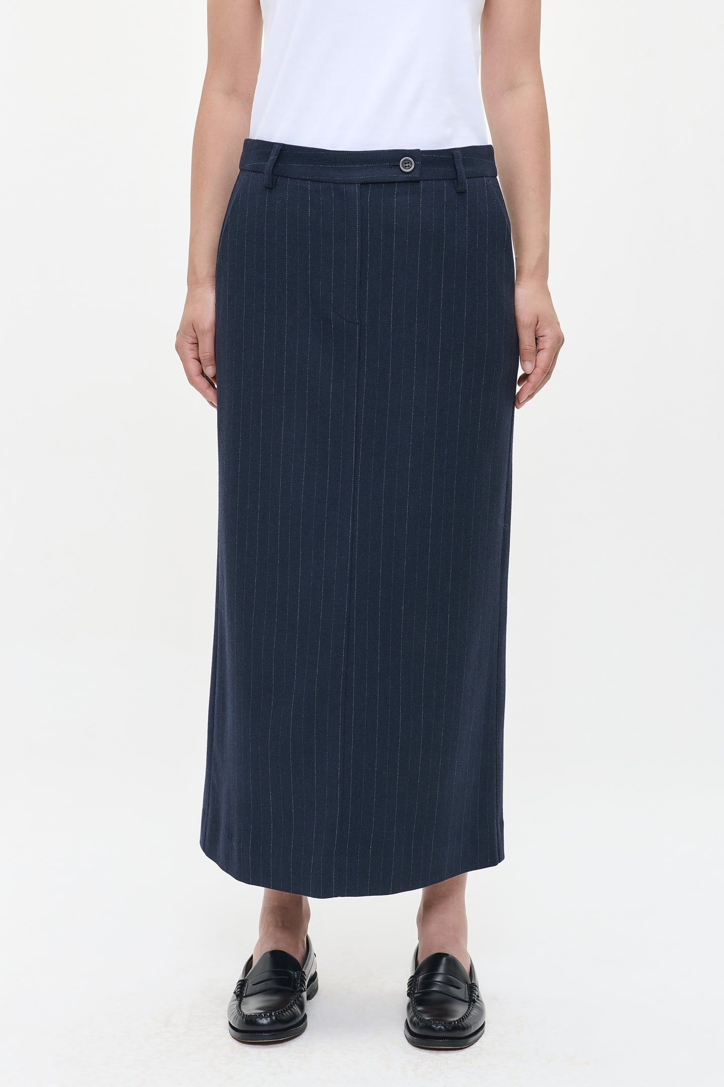 PIN STRIPE LONG STRAIGHT SKIRT MIDNIGHT BLUE 3