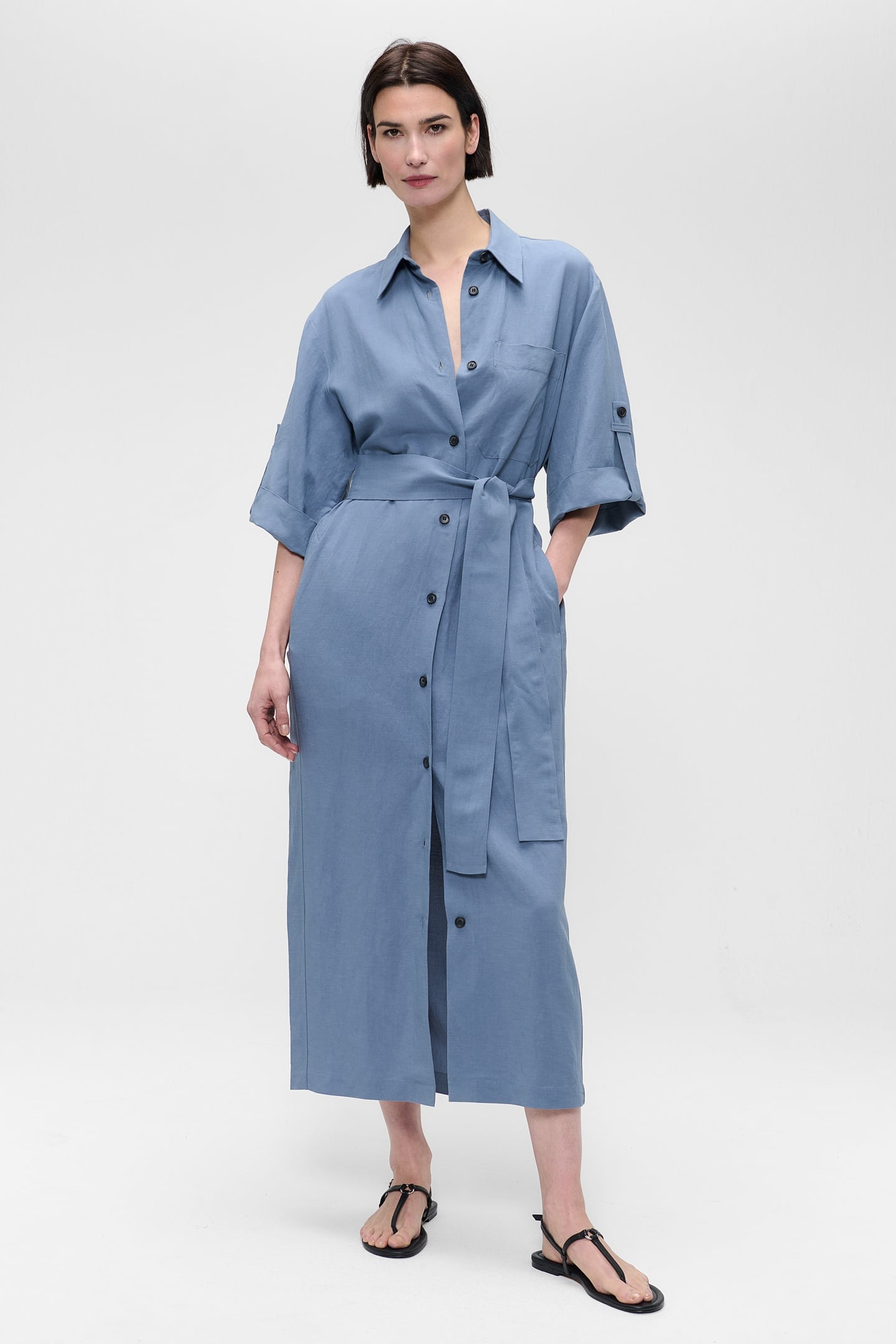 FINE LINEN VISC SHIRT DRESS EVEREST BLUE 1