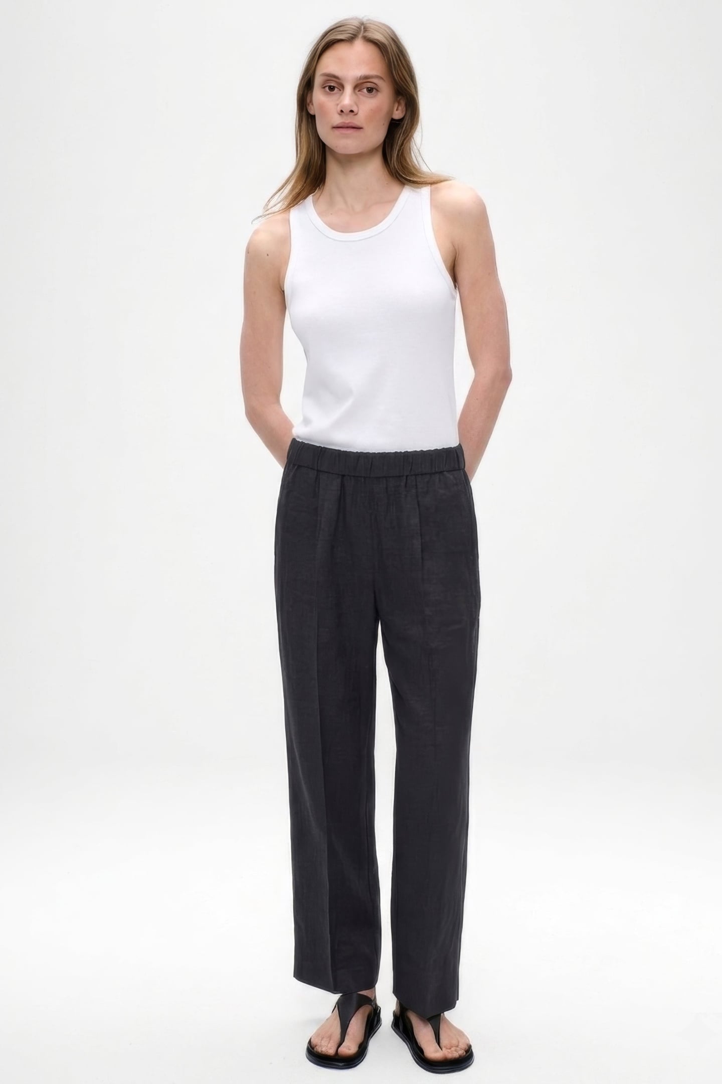 FINE LINEN VISC SYDNEY PANTS SLATE 1