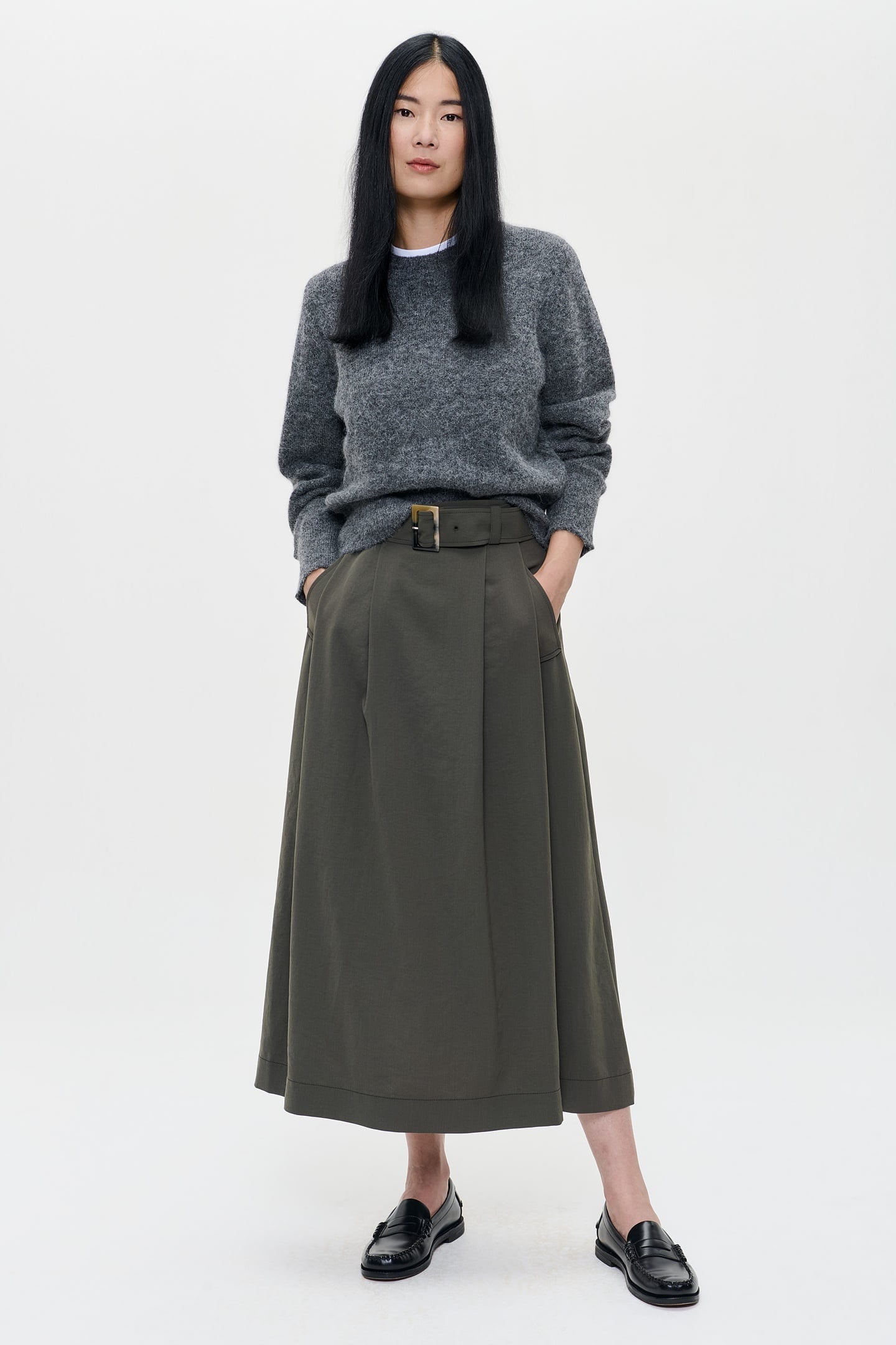JAPANESE CREPE PLEATED SKIRT GREEN KELP 2