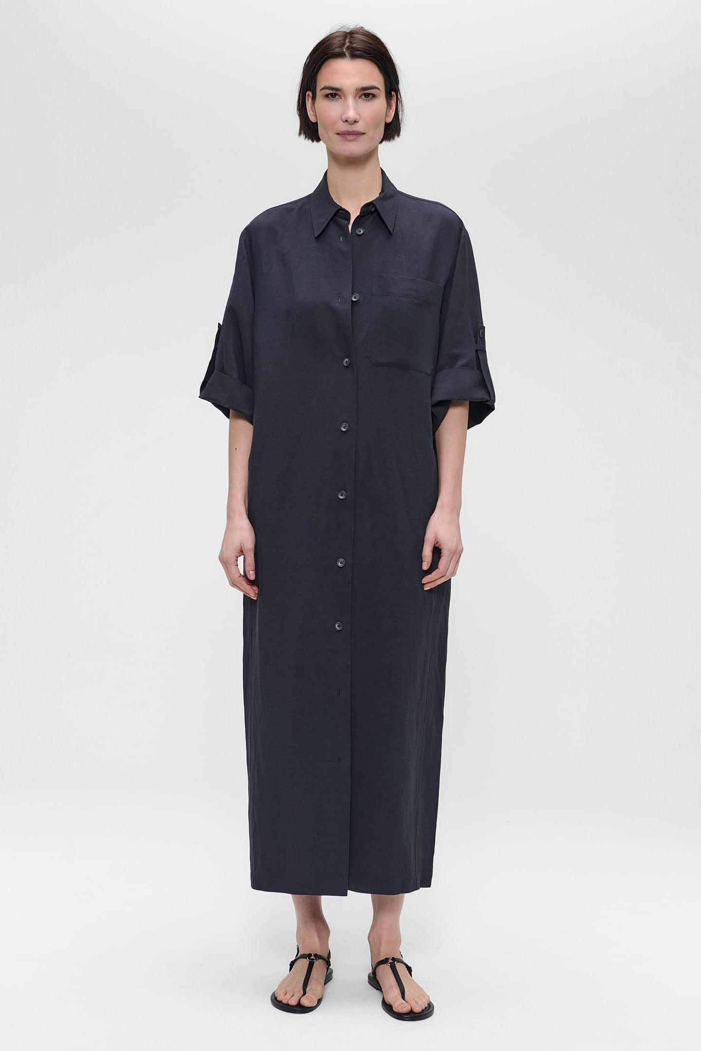 FINE LINEN VISC SHIRT DRESS SLATE 2