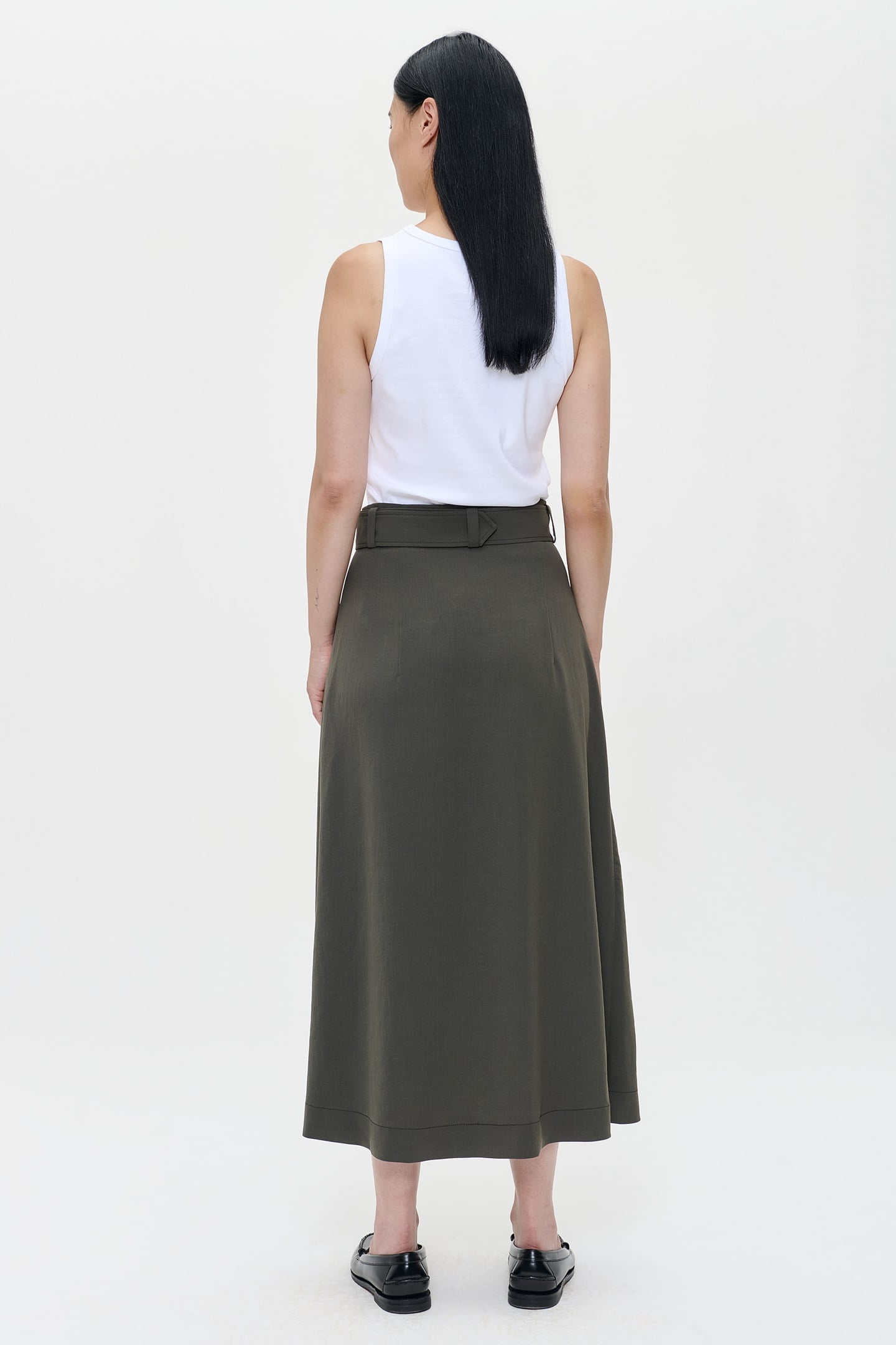 JAPANESE CREPE PLEATED SKIRT GREEN KELP 4