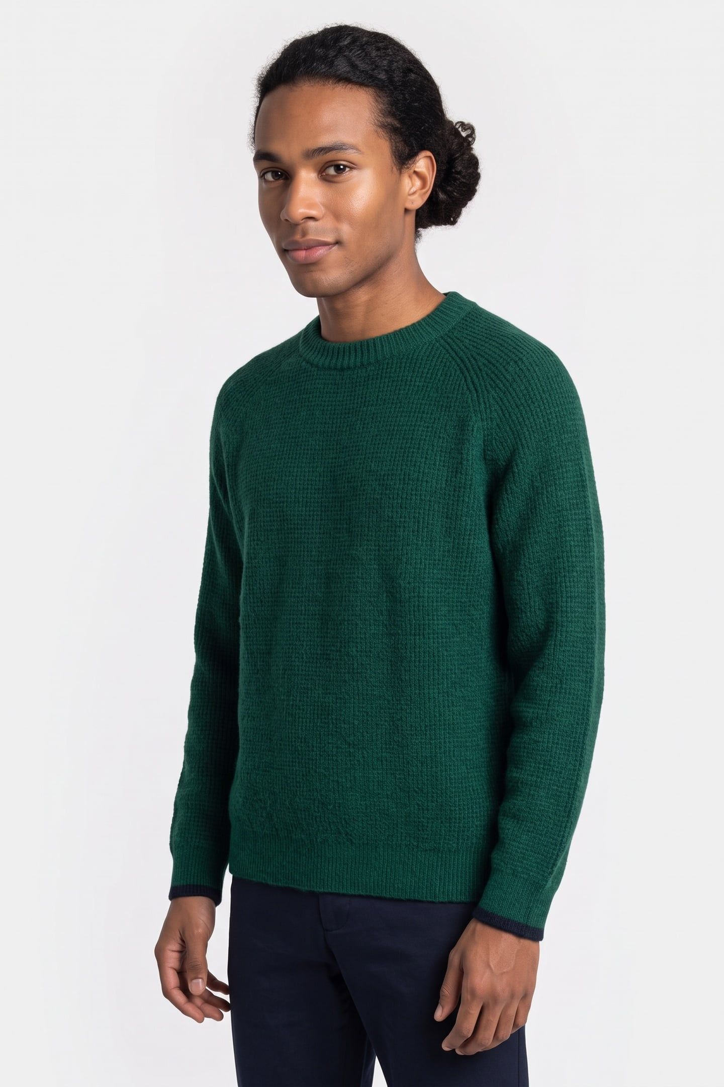 RAGLAN CREW NECK WAFFLE STITCH PULLOVER RAINFOREST 1
